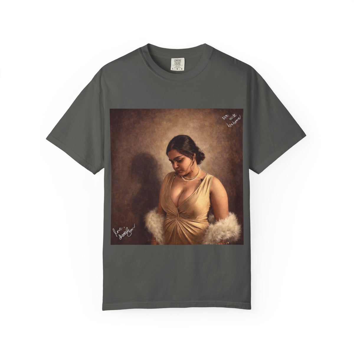 Drashti T-Shirt — Vintage Glam Portrait Tee with Signature "Love, Drashti"