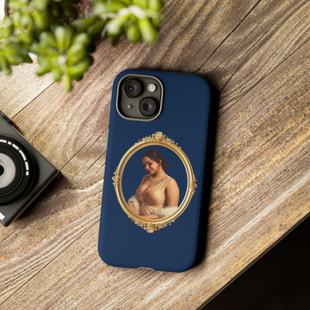 Vintage Portrait Phone Case — Elegant Gold Frame on Navy
