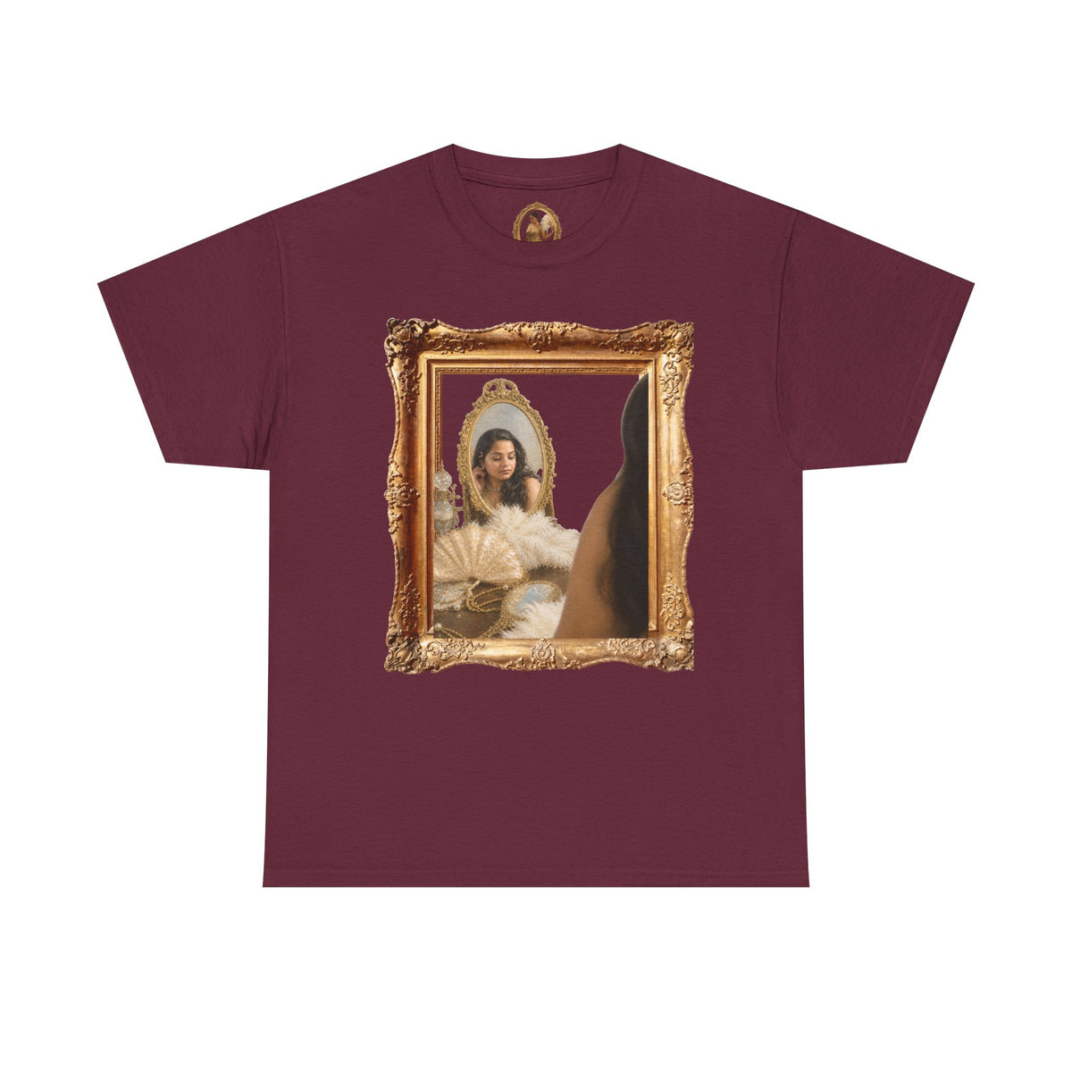 Drashti Portrait Frame Tee — Vintage Mirror Portrait Graphic T-Shirt