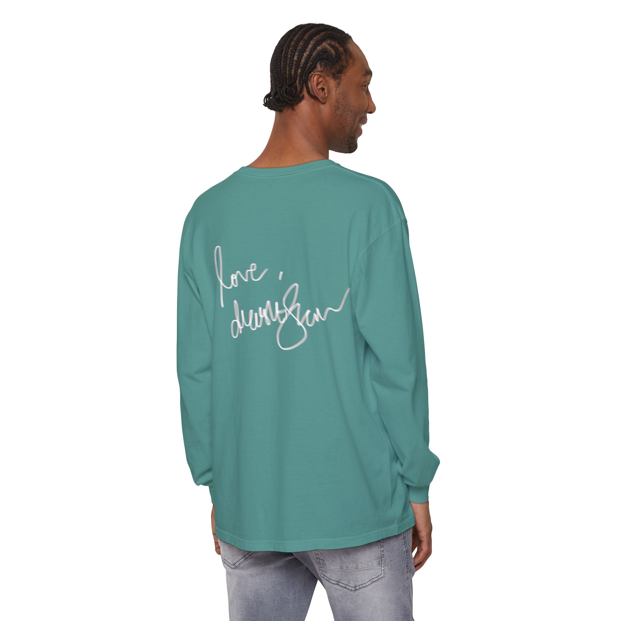 Shell Portrait Long Sleeve Tee — “We Will Be Home” Back Script
