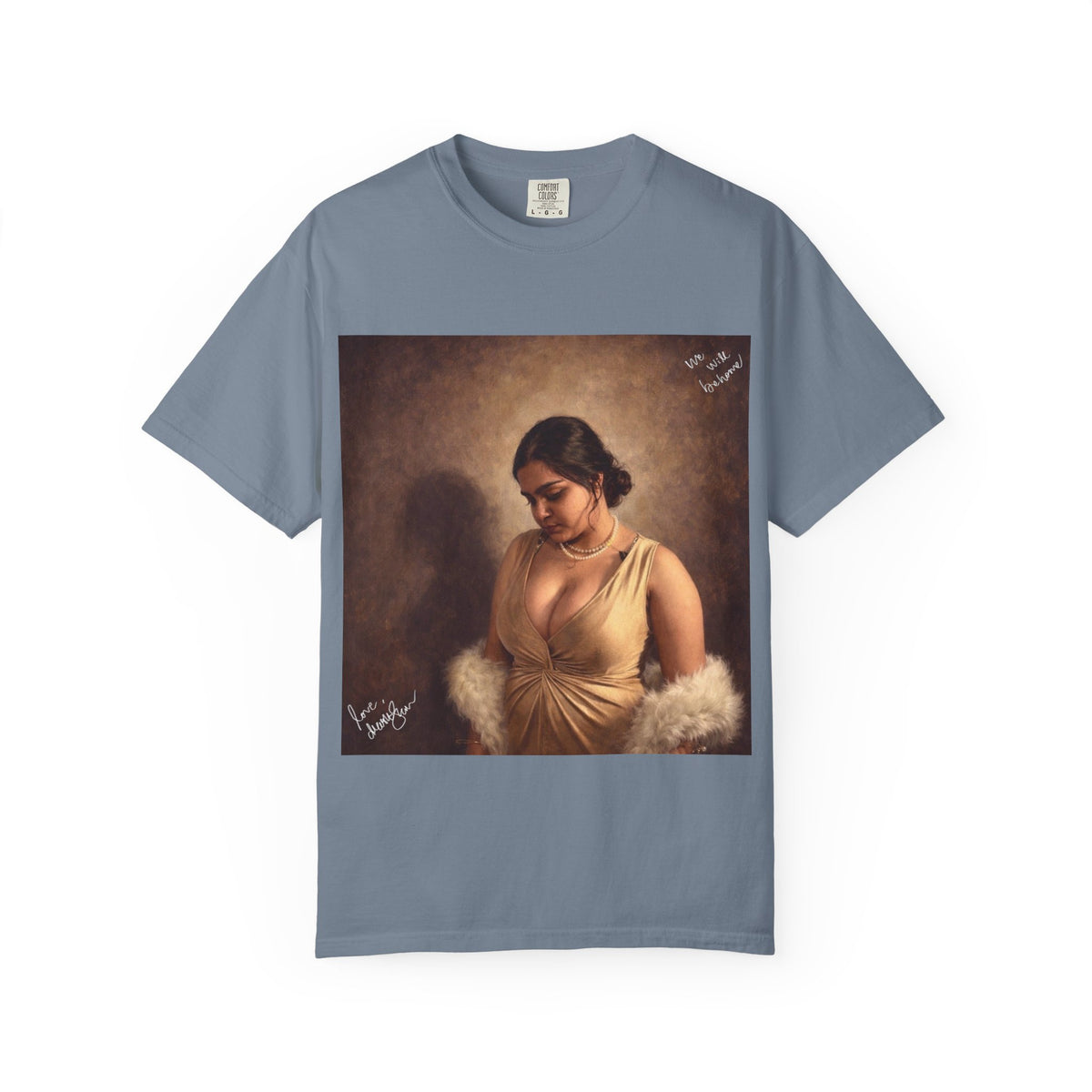 Drashti T-Shirt — Vintage Glam Portrait Tee with Signature "Love, Drashti"