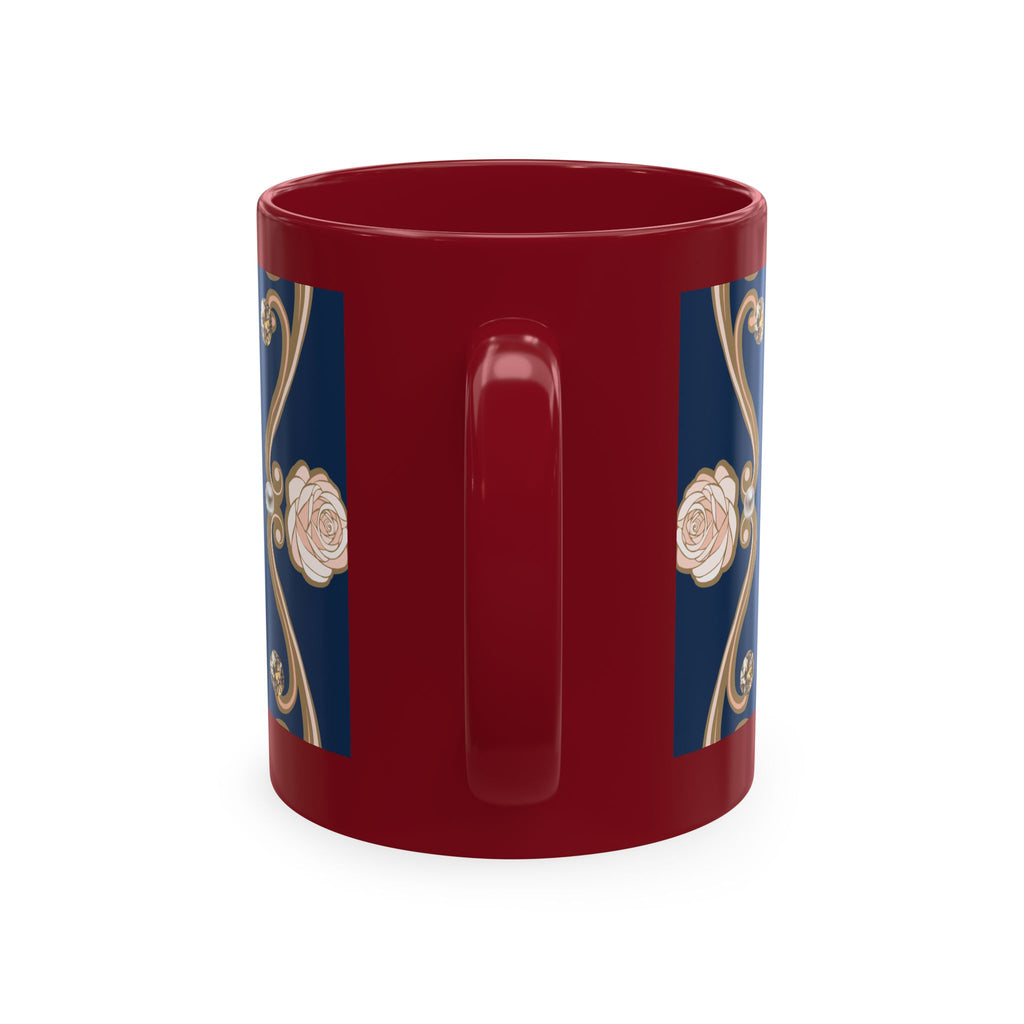 Pearl & Diamond Navy Ceramic Mug — Elegant Vintage Jewelry Design