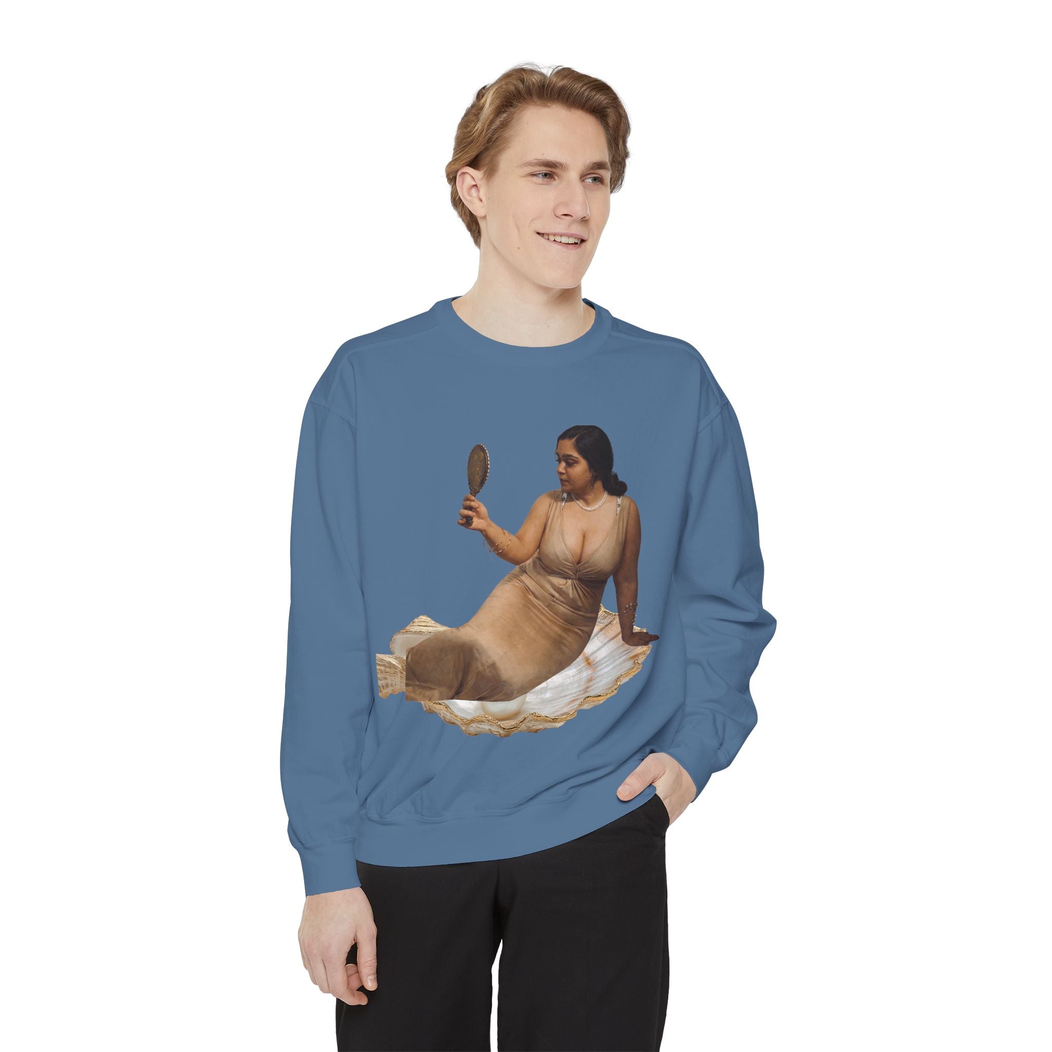 Reclining Muse Sweatshirt — 'We Will Be Home' Retro Art Graphic Crewneck