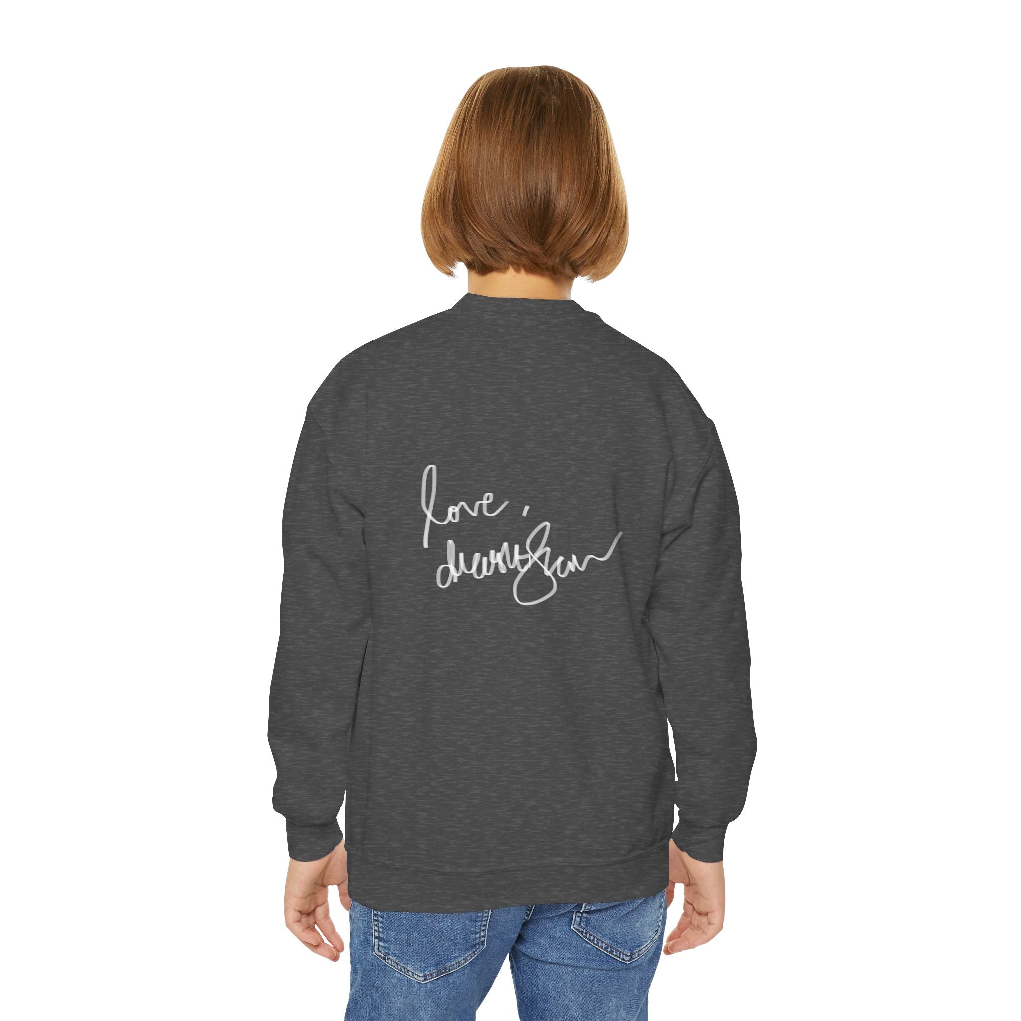 Youth Crewneck Sweatshirt — 'We Will Be Home' Vintage Portrait Graphic