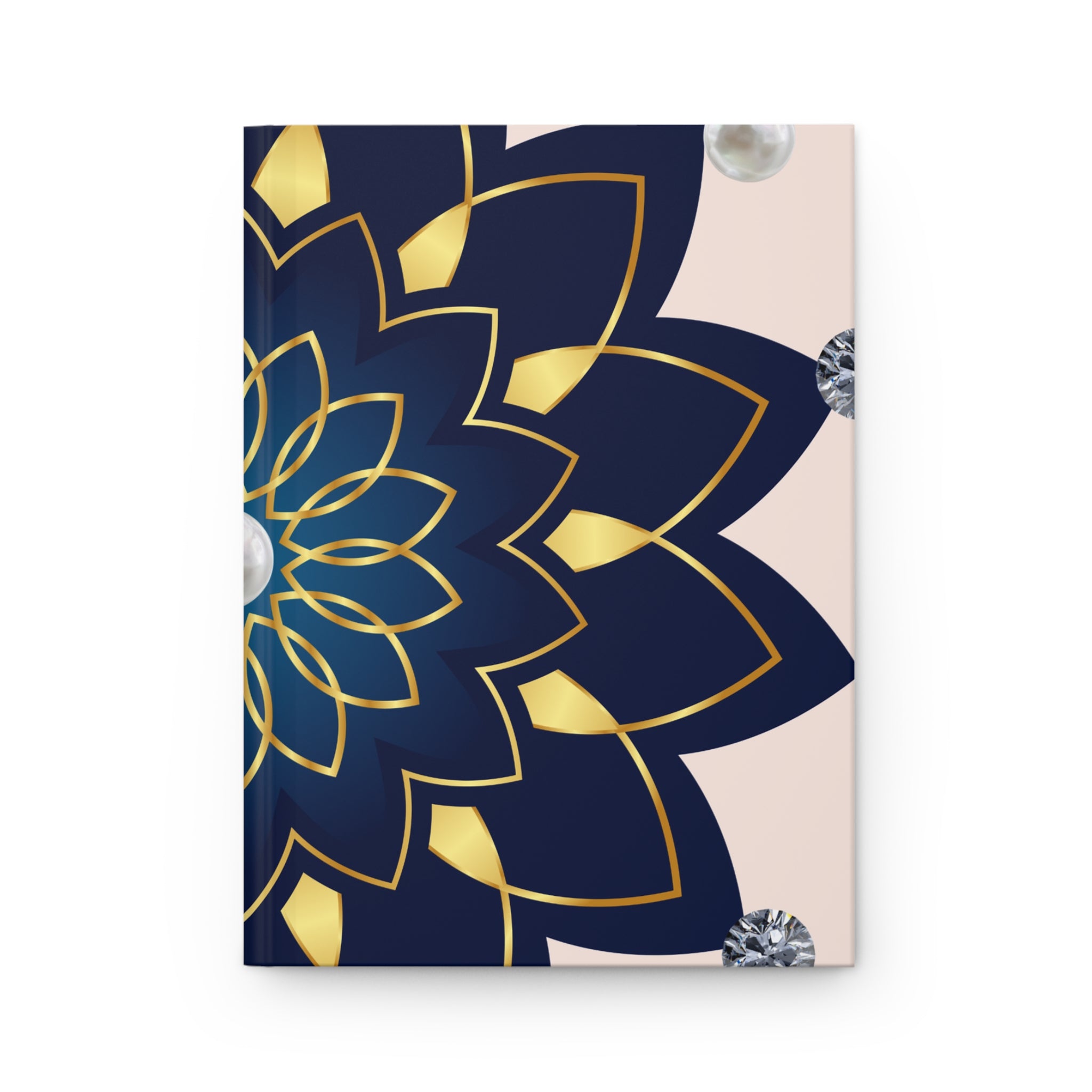 Mandala Blossom Hardcover Journal — Navy & Gold Floral Notebook