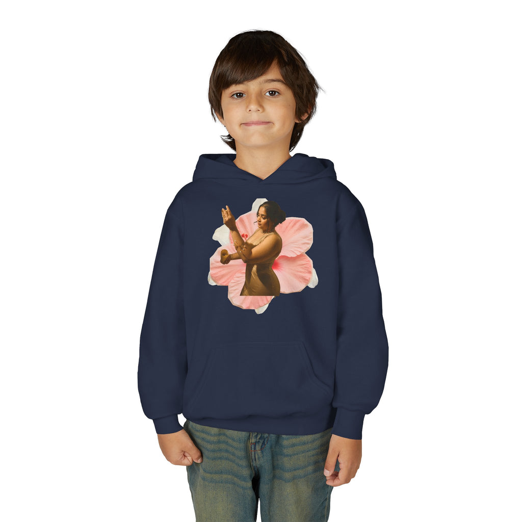 Youth Hoodie — Vintage Dancer Floral Graphic with “We Will Be Home” Back Script