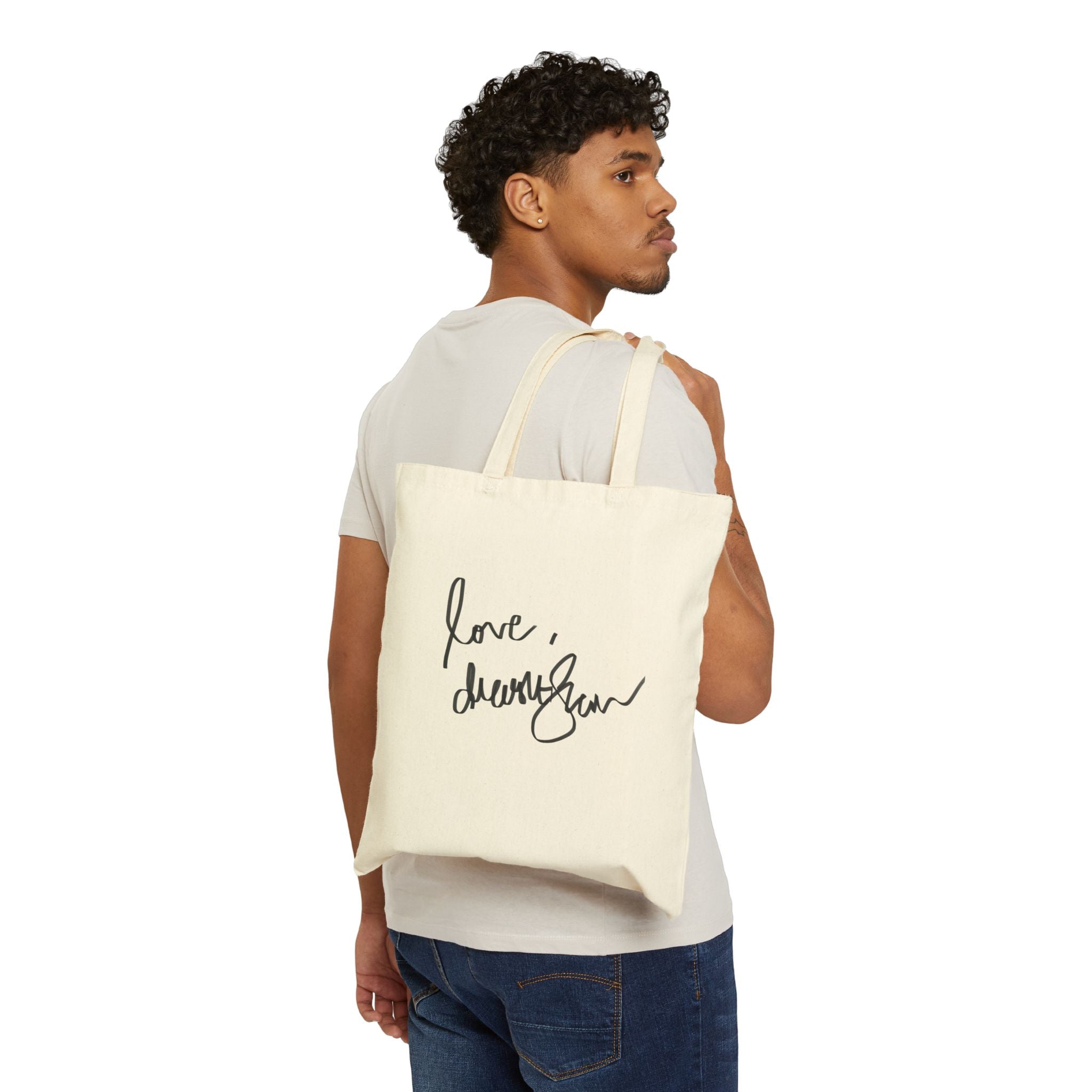 Art Frame Tote Bag — Vintage Portrait Canvas Tote with “Love, Dua Lipa” Script