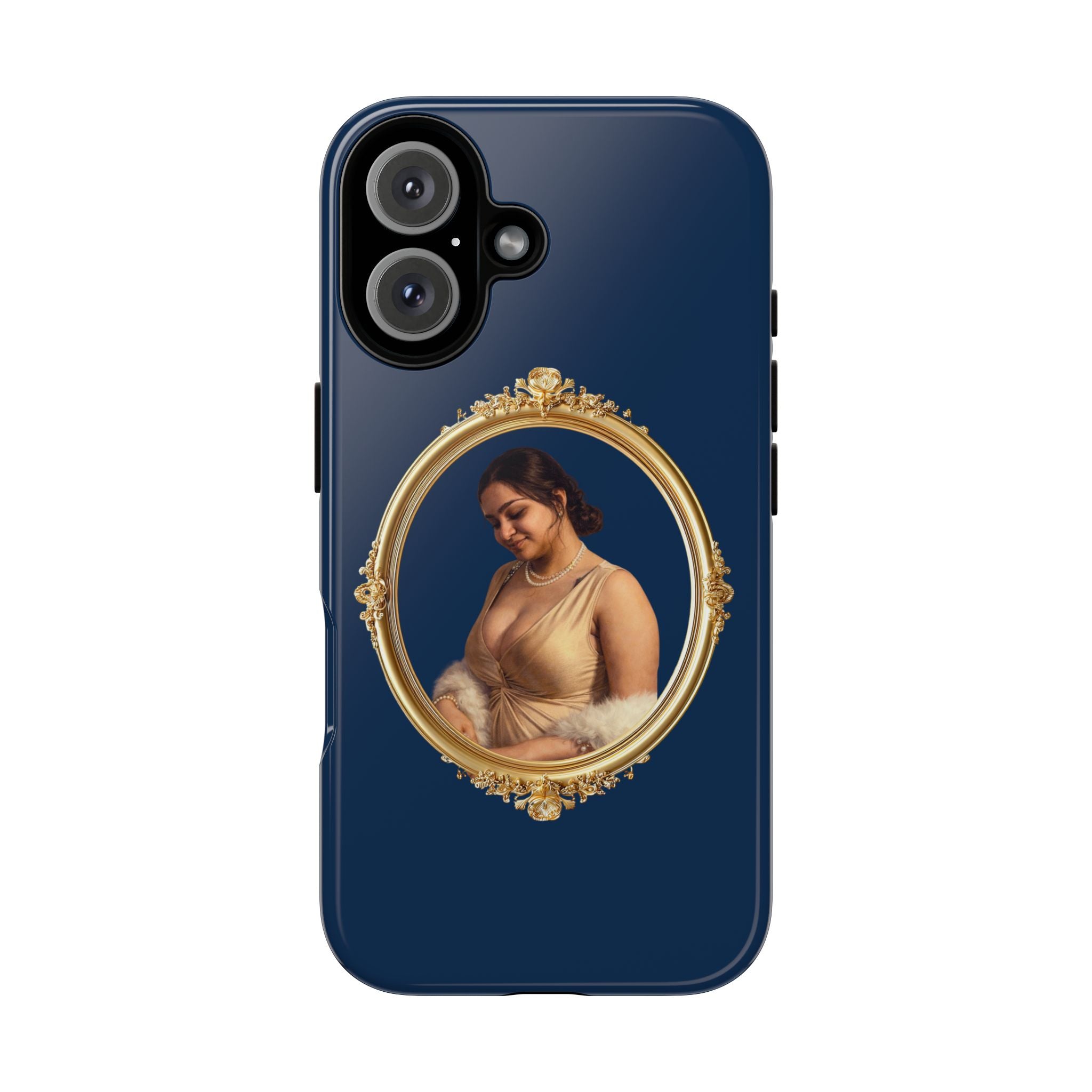 Vintage Portrait Phone Case — Elegant Gold Frame on Navy