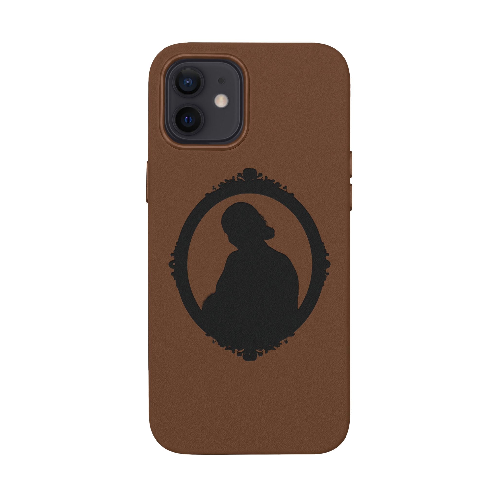 Engraved PU Leather Phone Case — Silhouette Outline Design