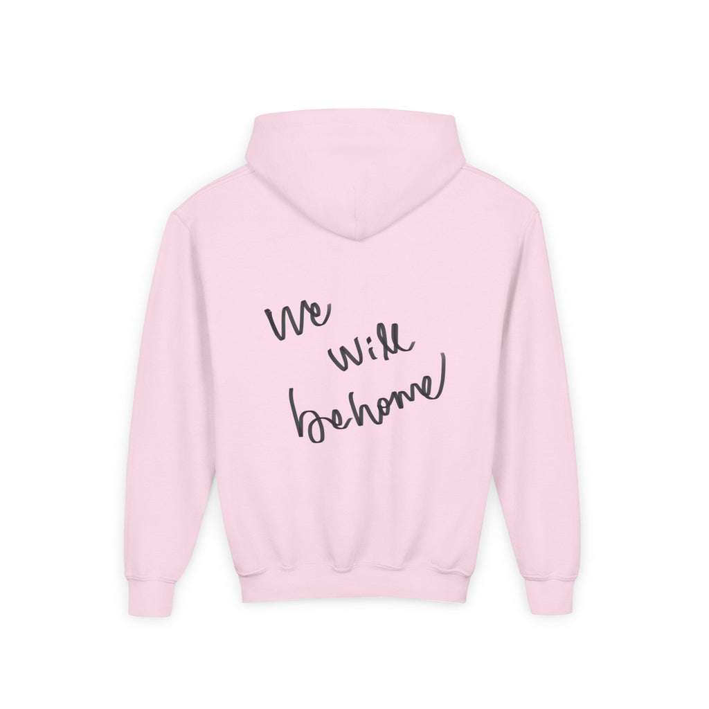 Youth Hoodie — Vintage Dancer Floral Graphic with “We Will Be Home” Back Script