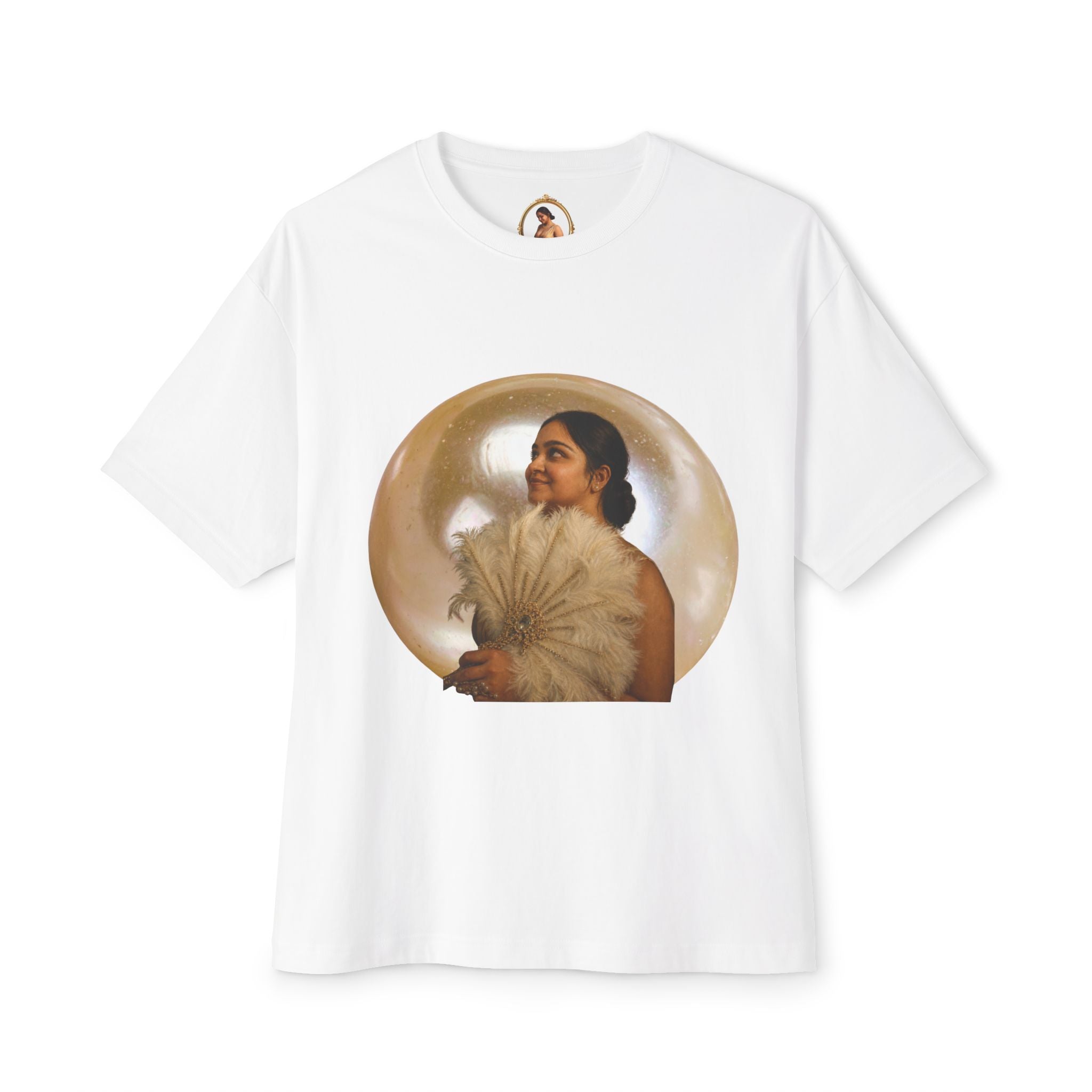 Vintage Portrait Tee — Woman with Fan Graphic Boxy T-Shirt