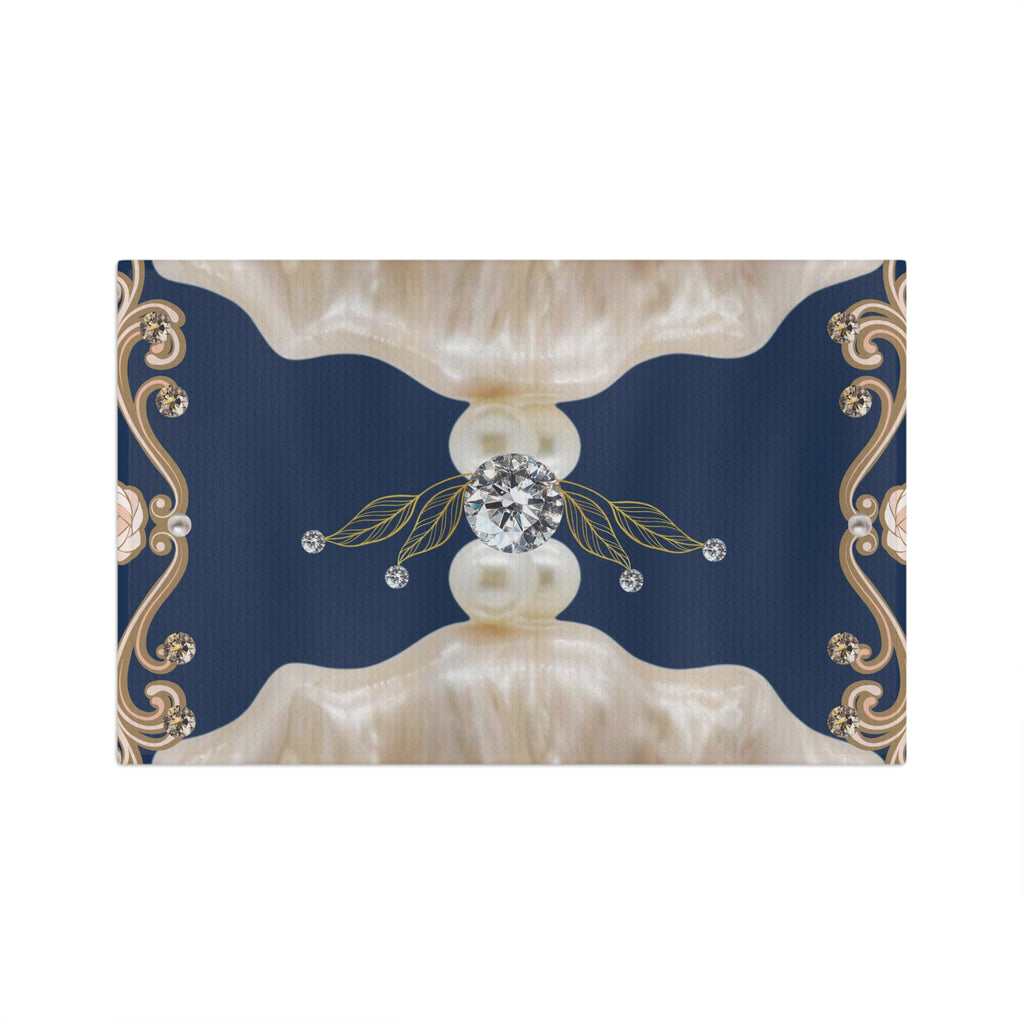 Pearl & Diamond Vintage Tea Towel — Elegant Navy Microfiber Kitchen Towel