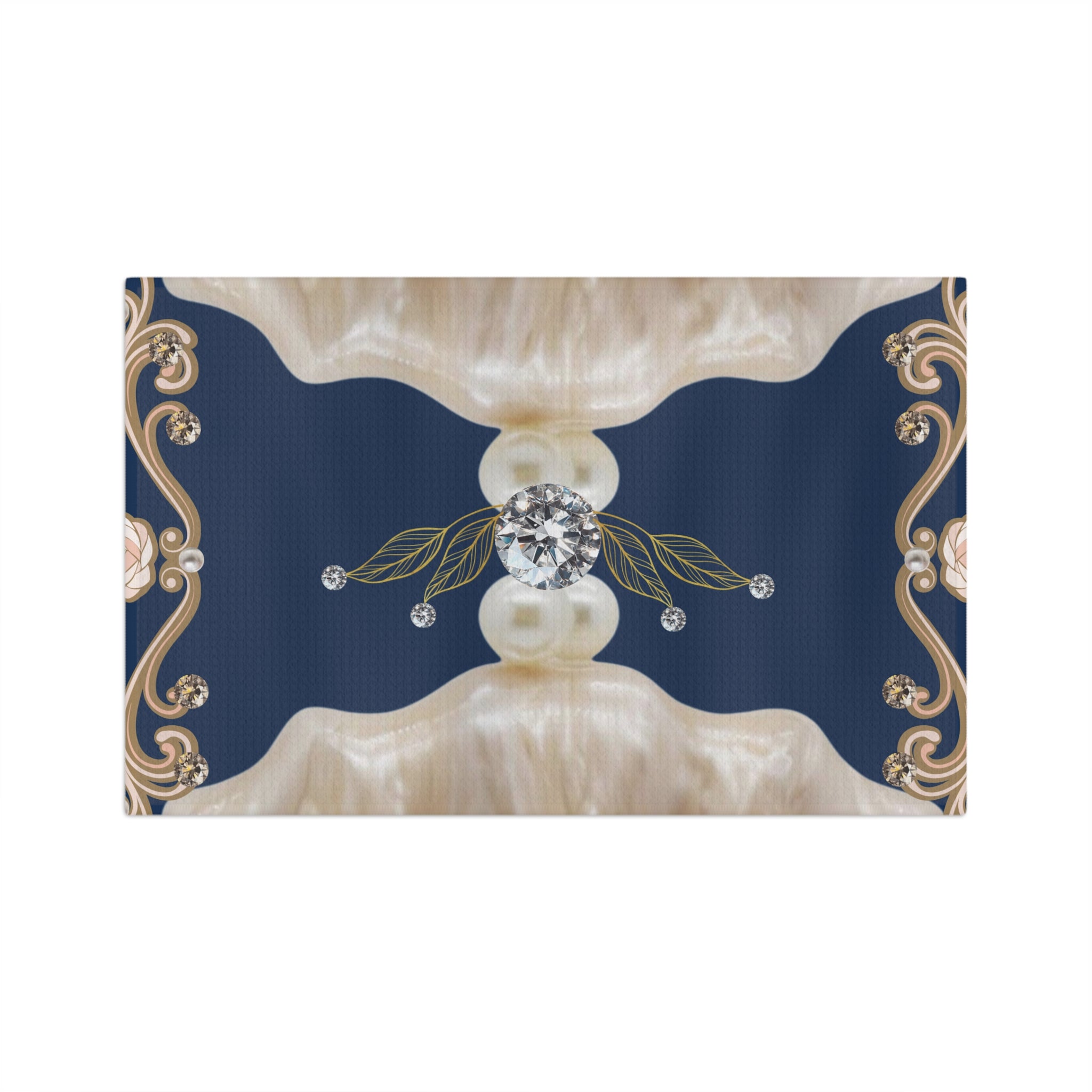 Pearl & Diamond Vintage Tea Towel — Elegant Navy Microfiber Kitchen Towel