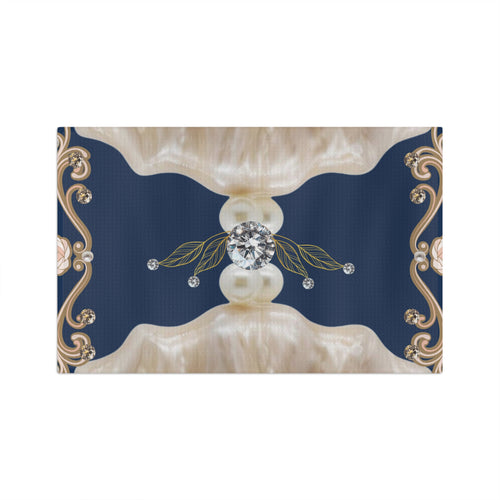 We Will Be Home Pearl & Diamond Vintage Tea Towel — Elegant Navy Microfiber Kitchen Towel