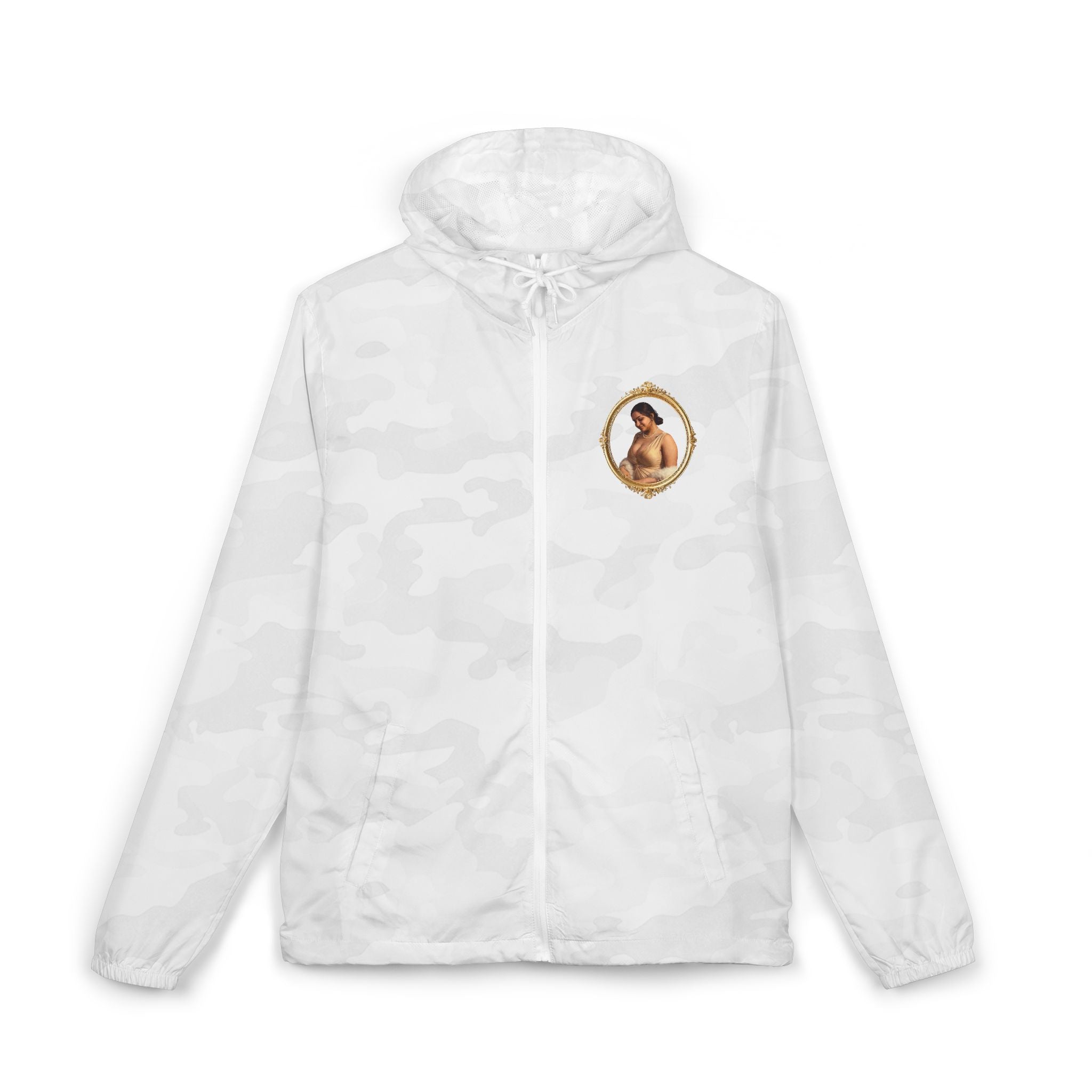 Portrait Frame Windbreaker Jacket — Vintage Painted Woman Print