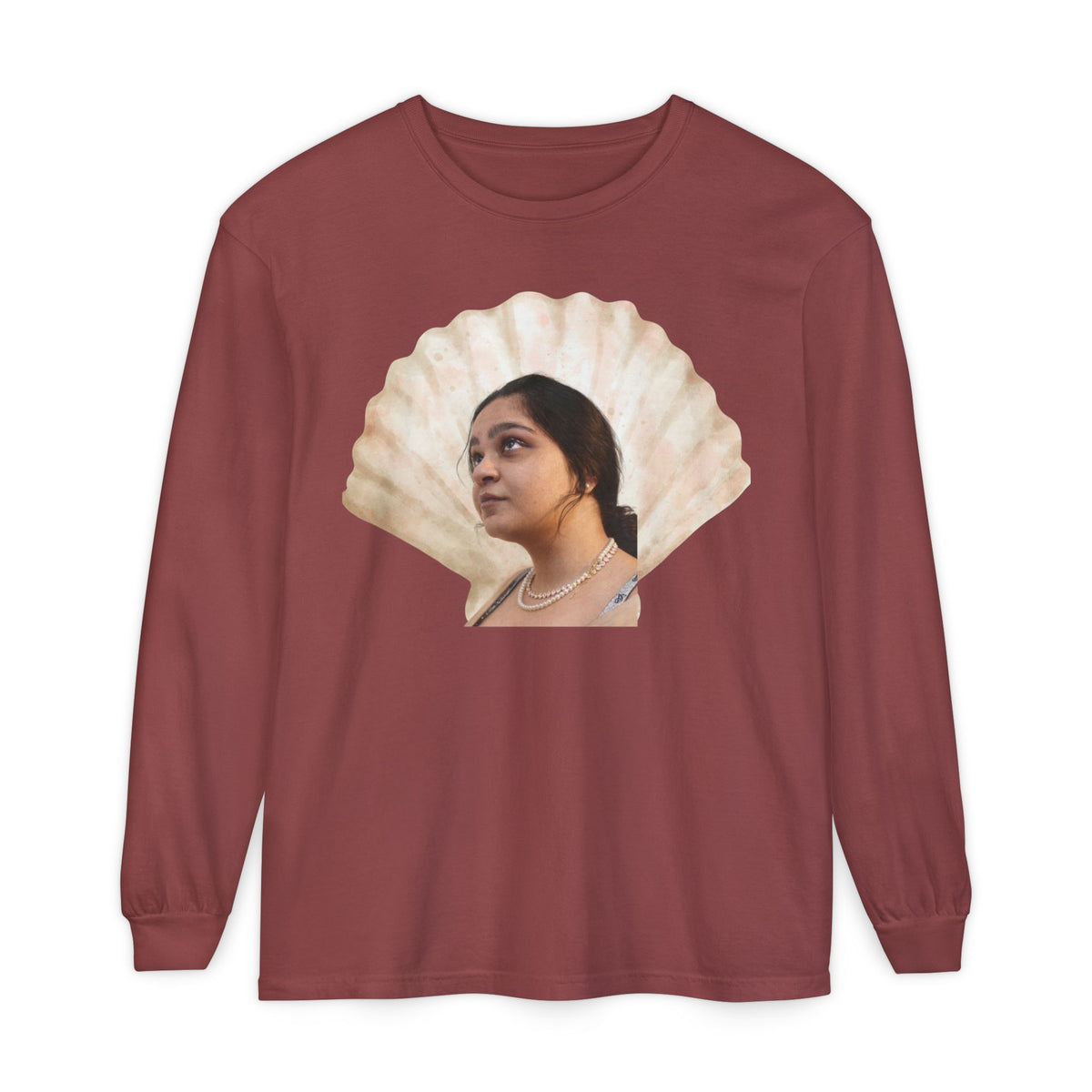 Drashti Shell Portrait Long Sleeve Tee — “We Will Be Home” Back Script