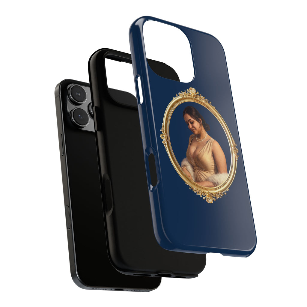 Vintage Portrait Phone Case — Elegant Gold Frame on Navy