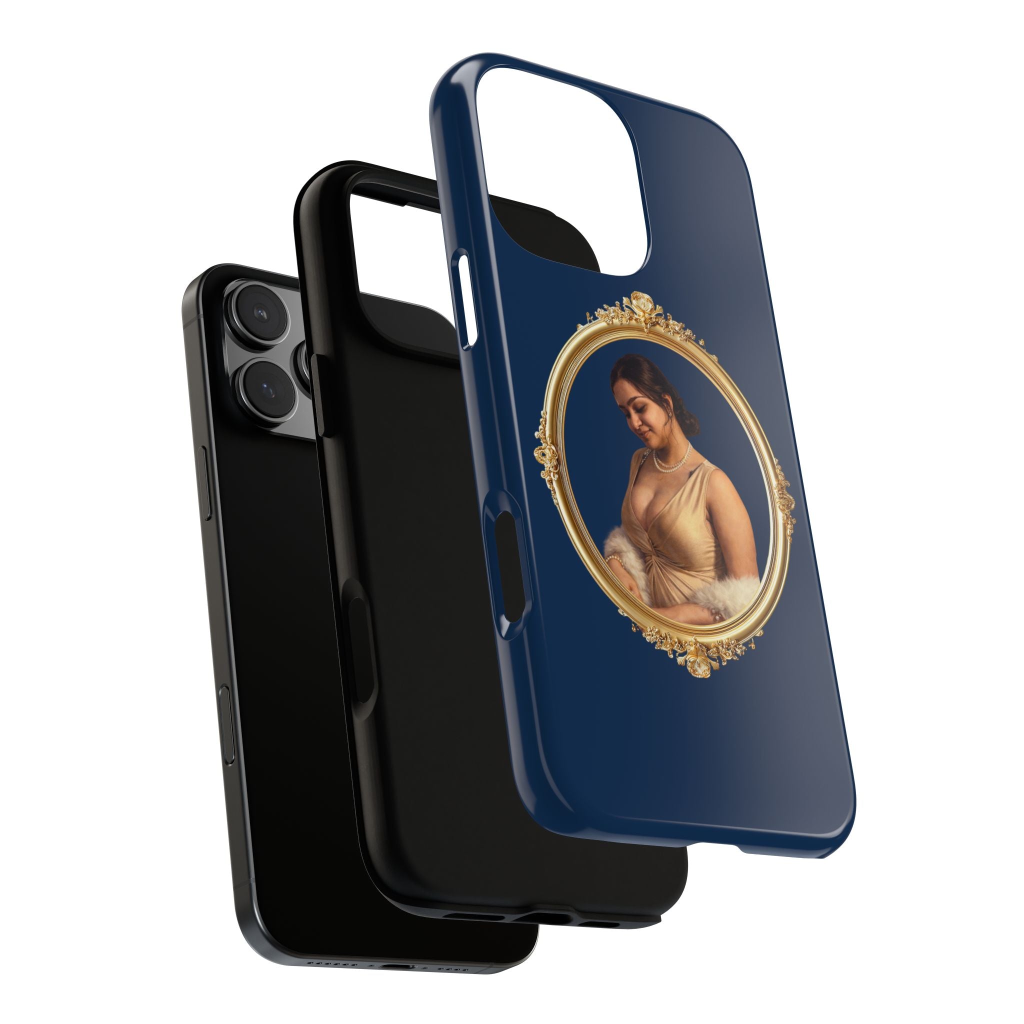Vintage Portrait Phone Case — Elegant Gold Frame on Navy