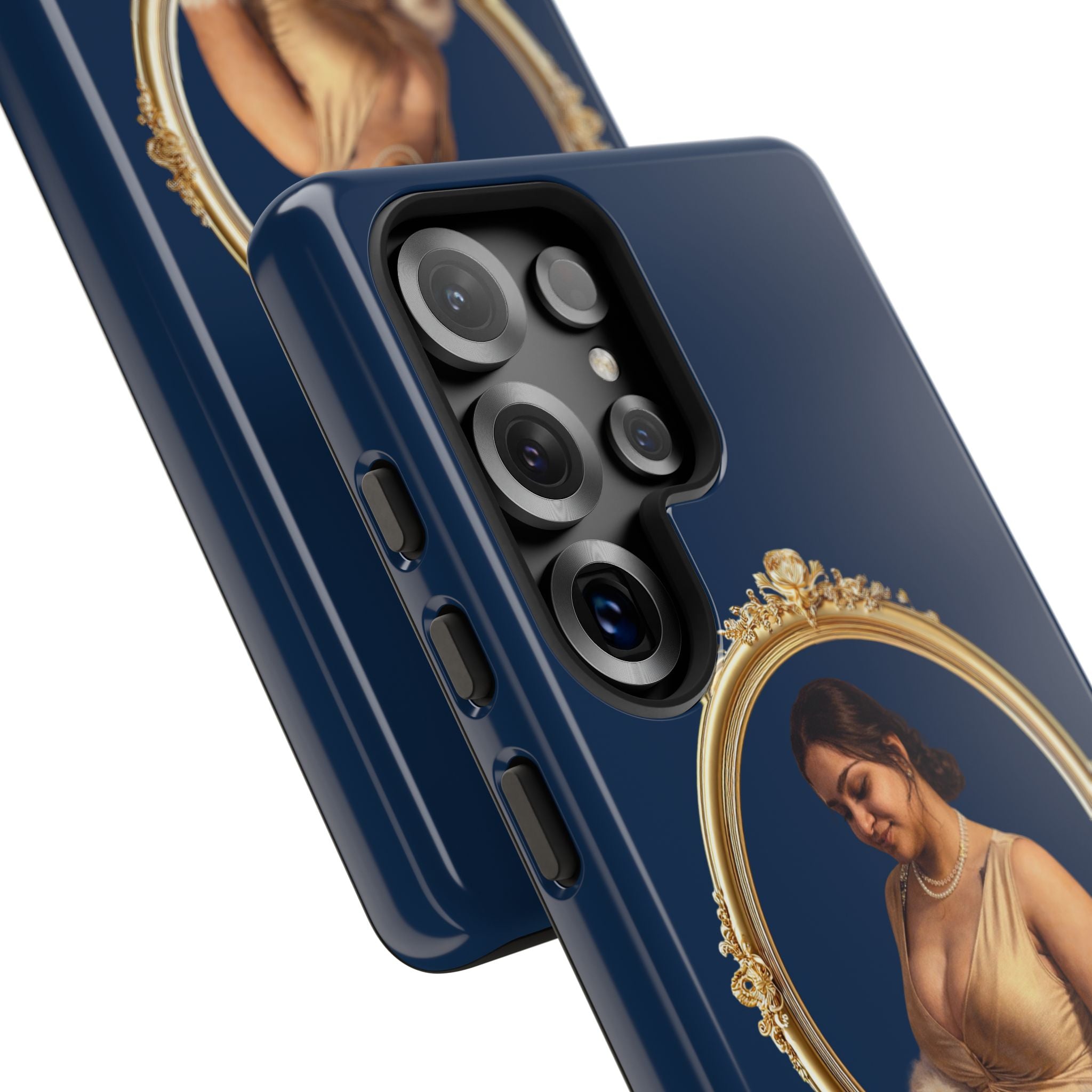 Vintage Portrait Phone Case — Elegant Gold Frame on Navy