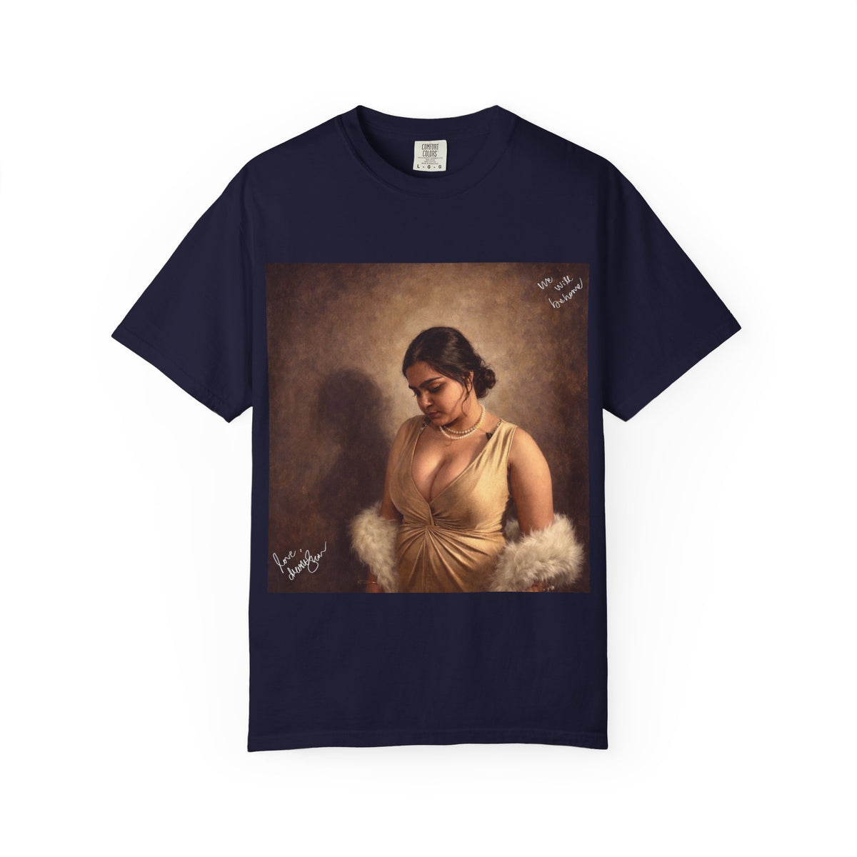 Drashti T-Shirt — Vintage Glam Portrait Tee with Signature "Love, Drashti"