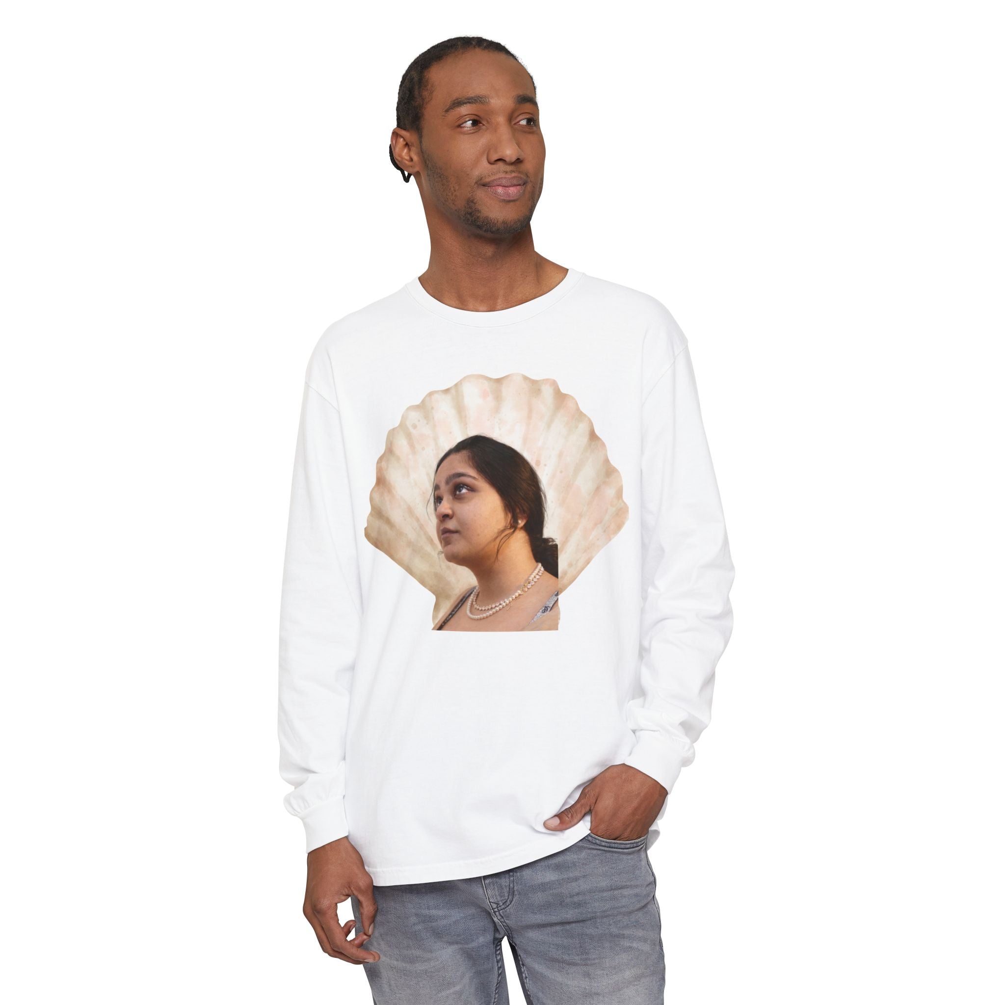 Shell Portrait Long Sleeve Tee — “We Will Be Home” Back Script