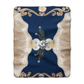 Luxurious Navy Pearl Sherpa Blanket — Faux Diamond & Rose Vintage Elegance