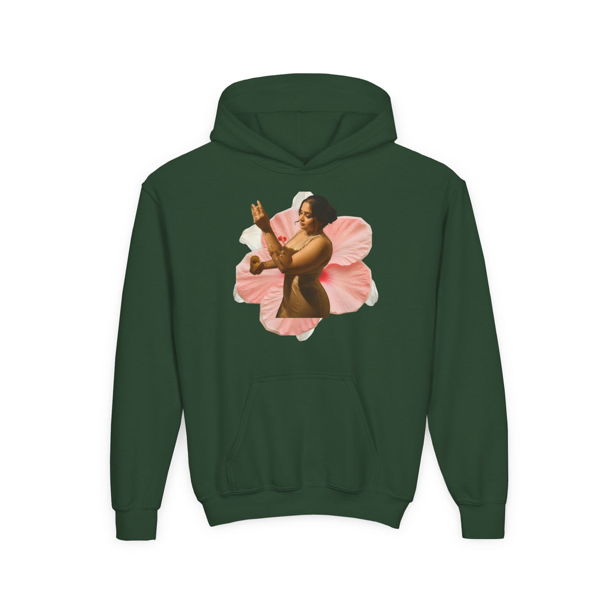 Drashti Hoodie — Vintage Dancer Floral Graphic with “We Will Be Home” Back Script
