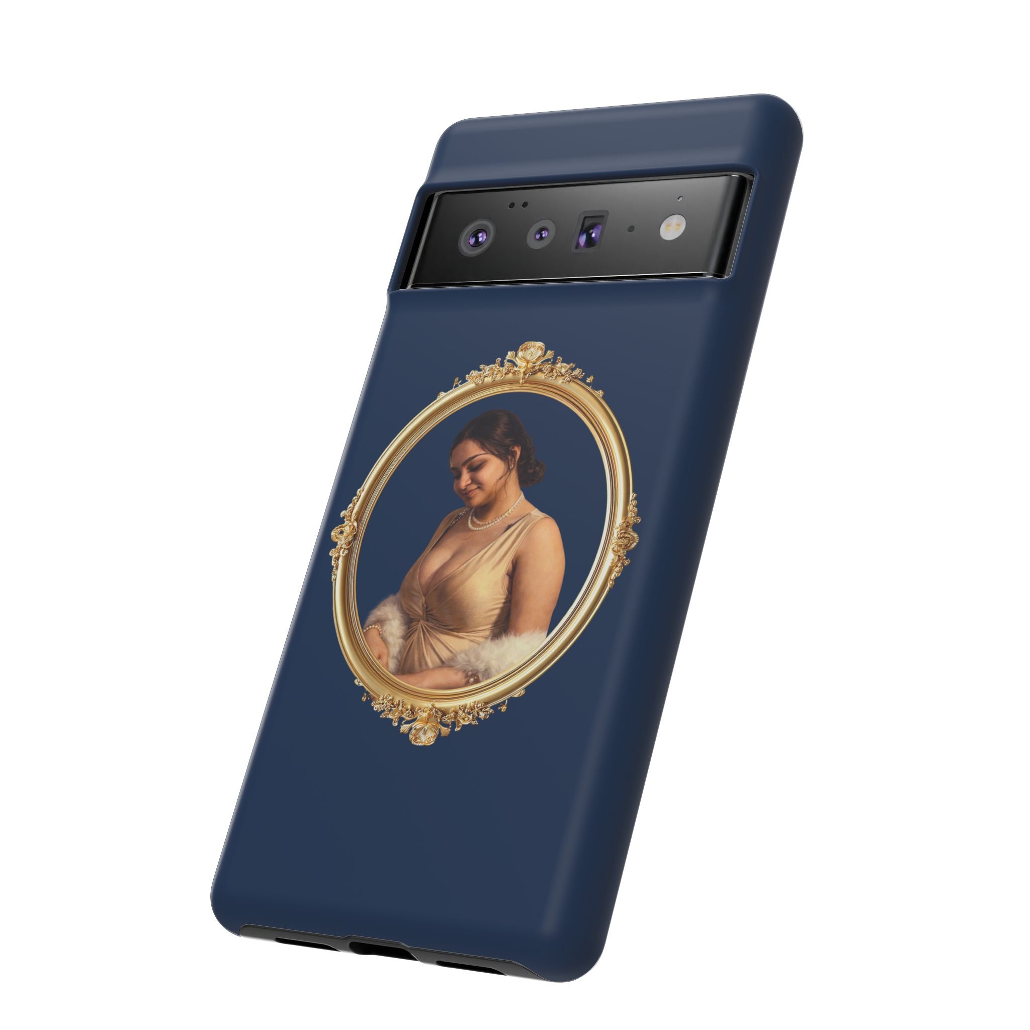 Vintage Portrait Phone Case — Elegant Gold Frame on Navy
