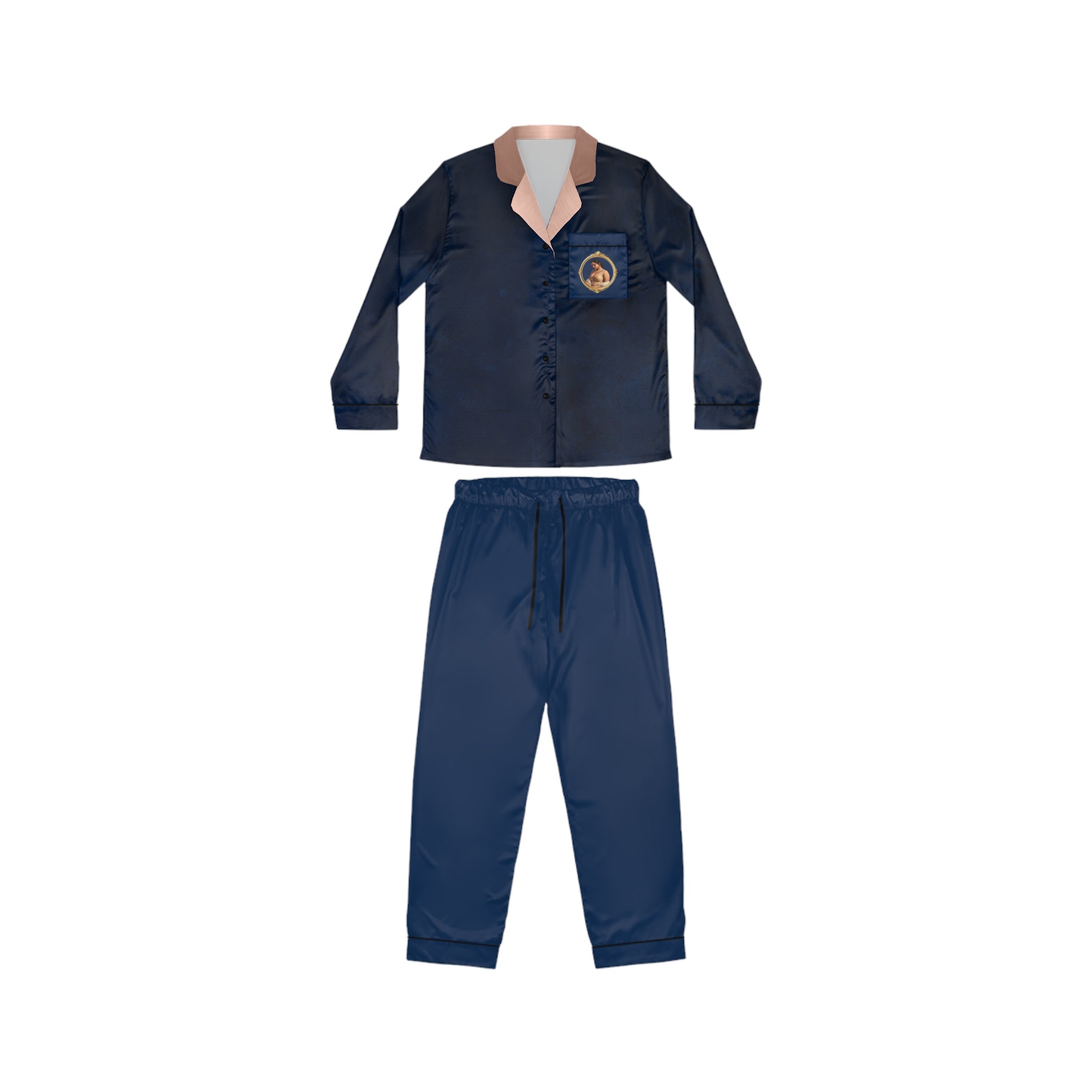 Navy Satin Women’s Pajama Set – Luxurious Two-Piece Sleepwear
