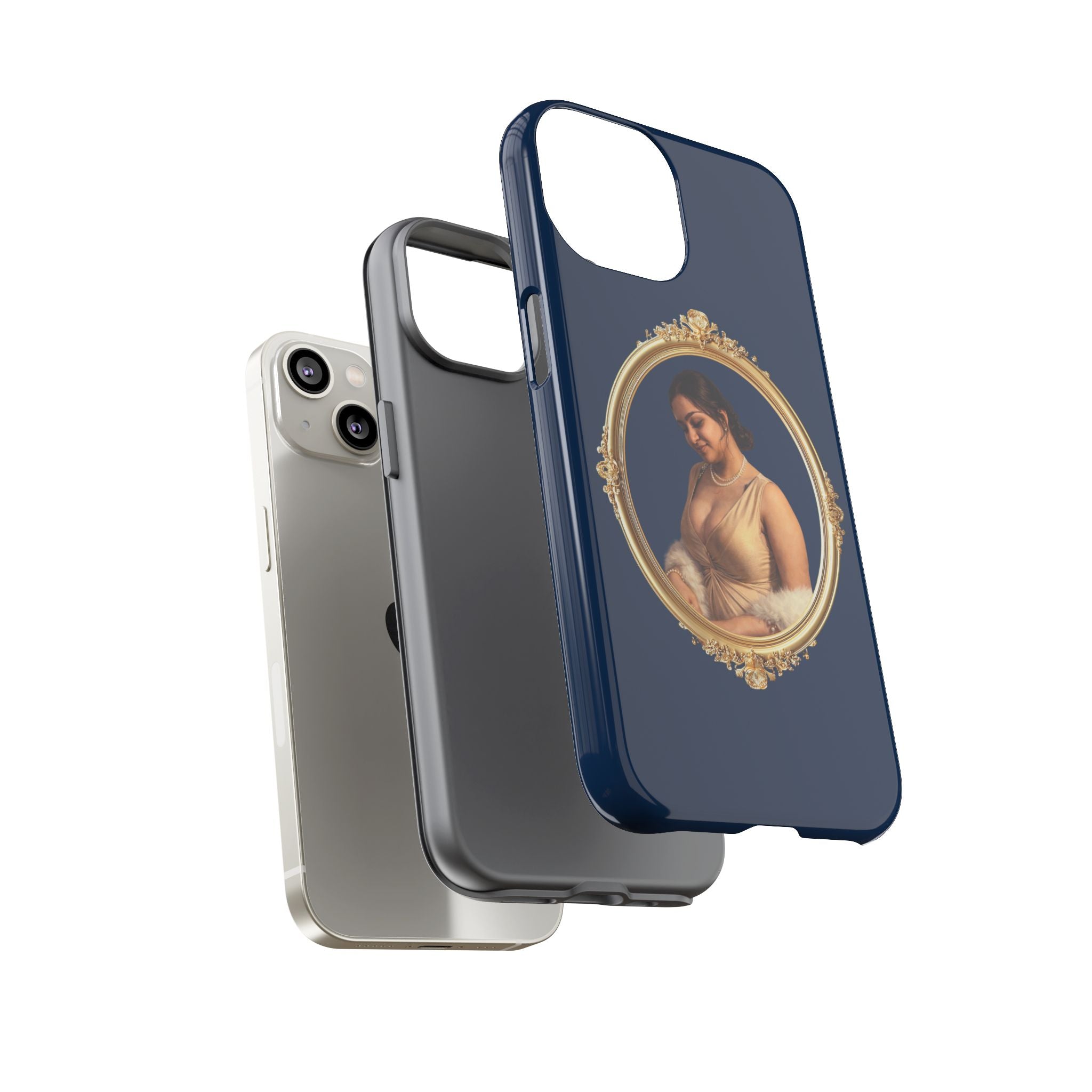 Vintage Portrait Phone Case — Elegant Gold Frame on Navy
