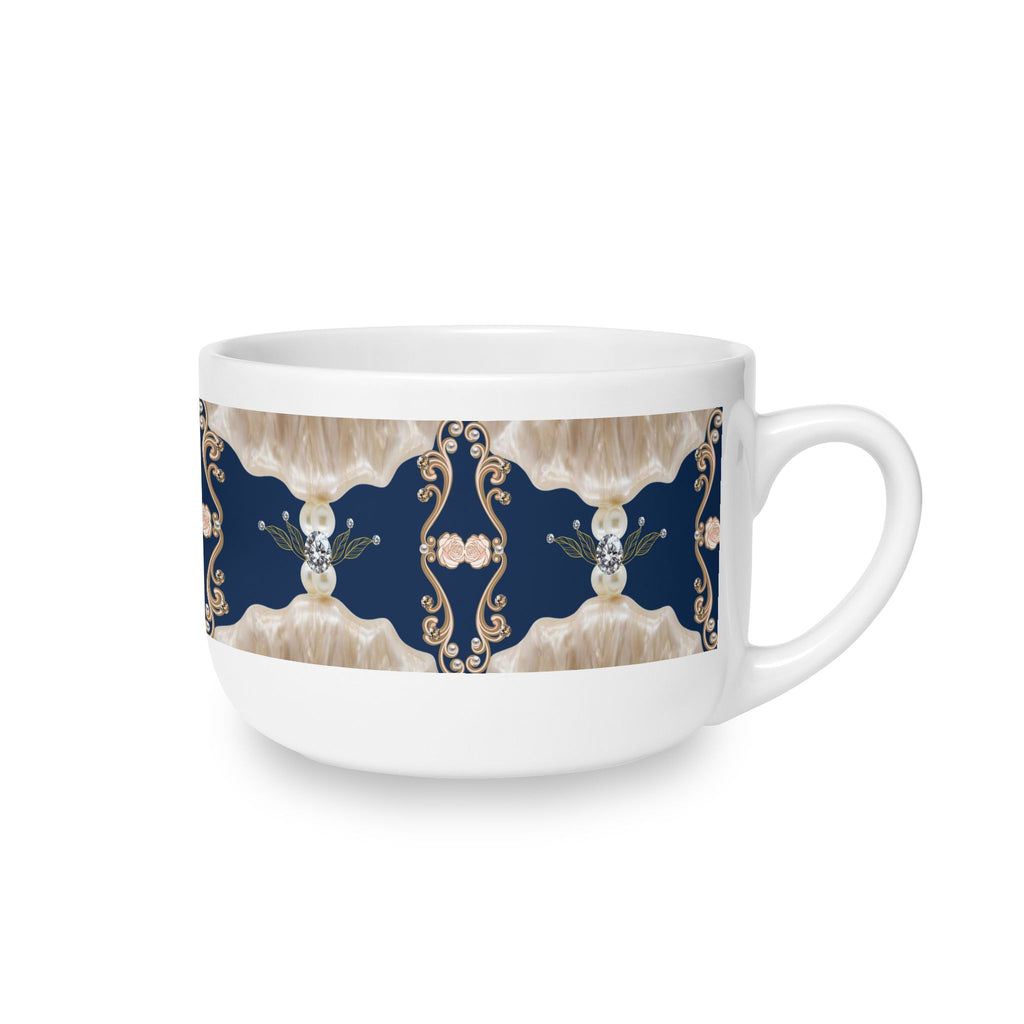 25oz Ceramic Latte Mug — Navy Floral Mandala on Blush