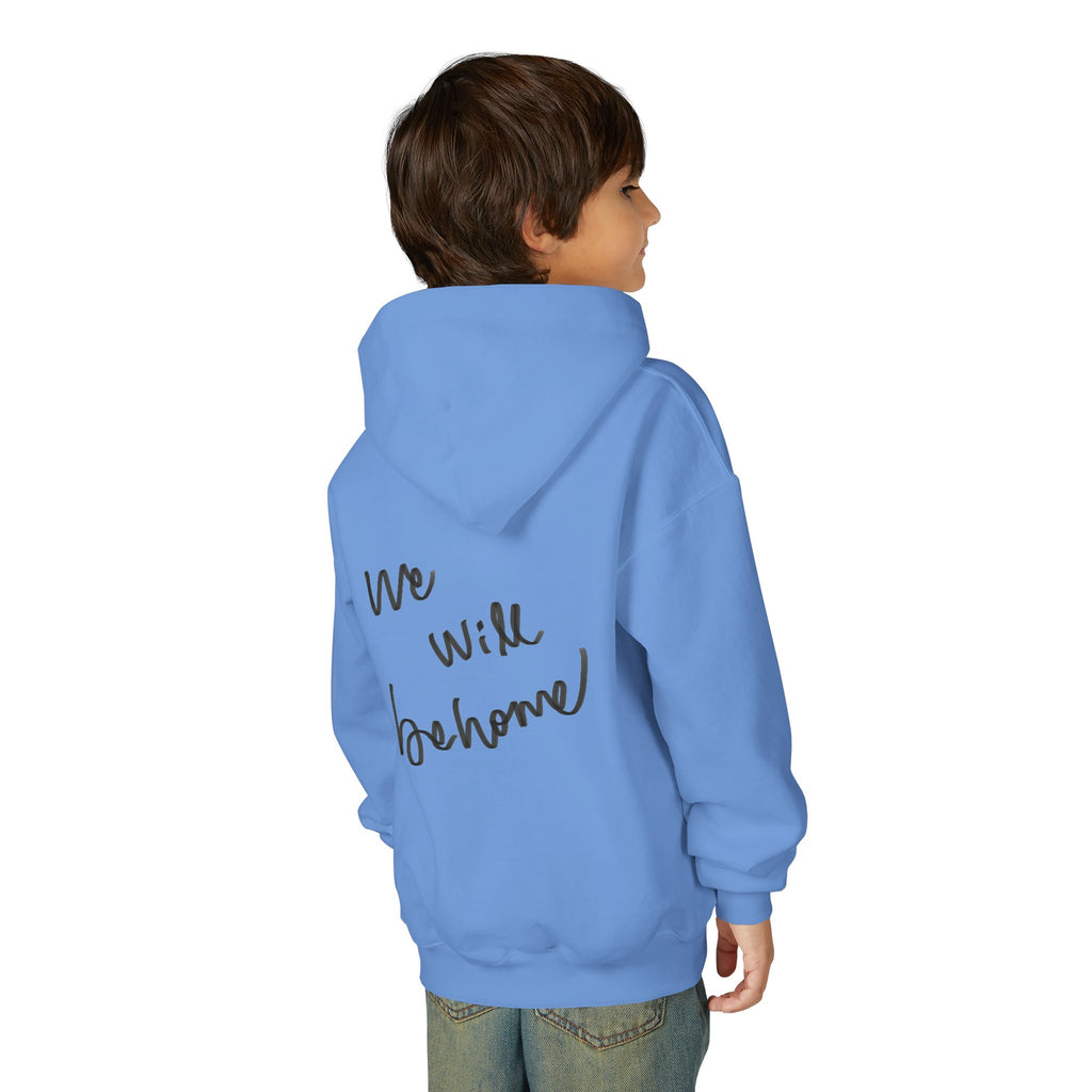 Youth Hoodie — Vintage Dancer Floral Graphic with “We Will Be Home” Back Script