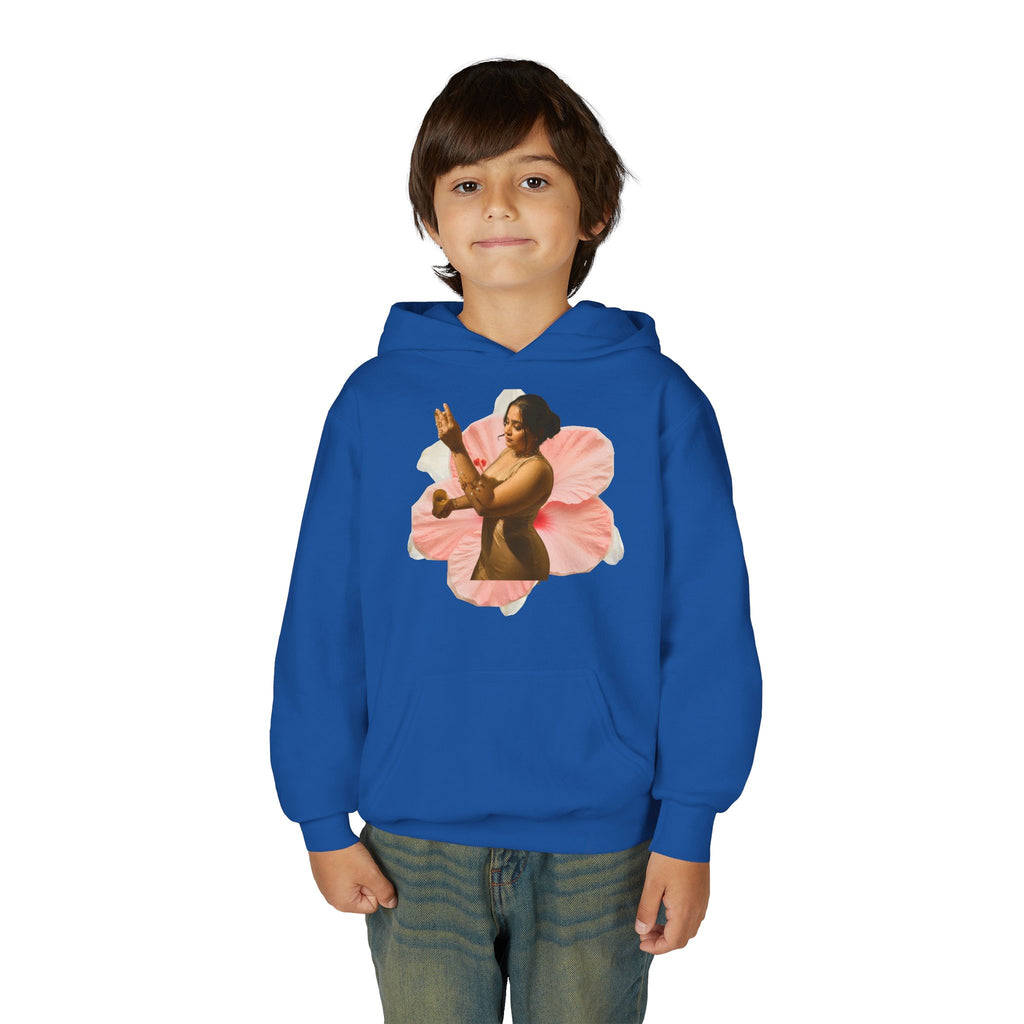 Youth Hoodie — Vintage Dancer Floral Graphic with “We Will Be Home” Back Script