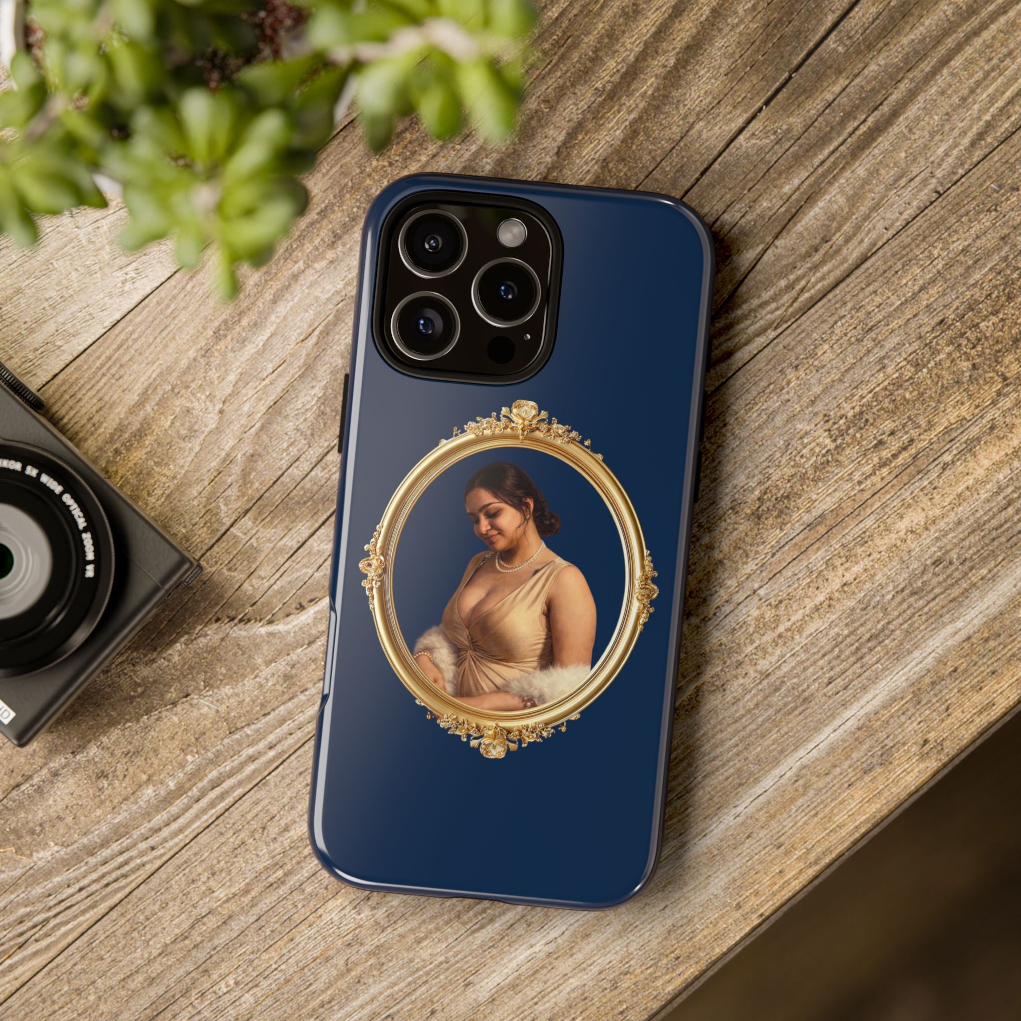 Vintage Portrait Phone Case — Elegant Gold Frame on Navy