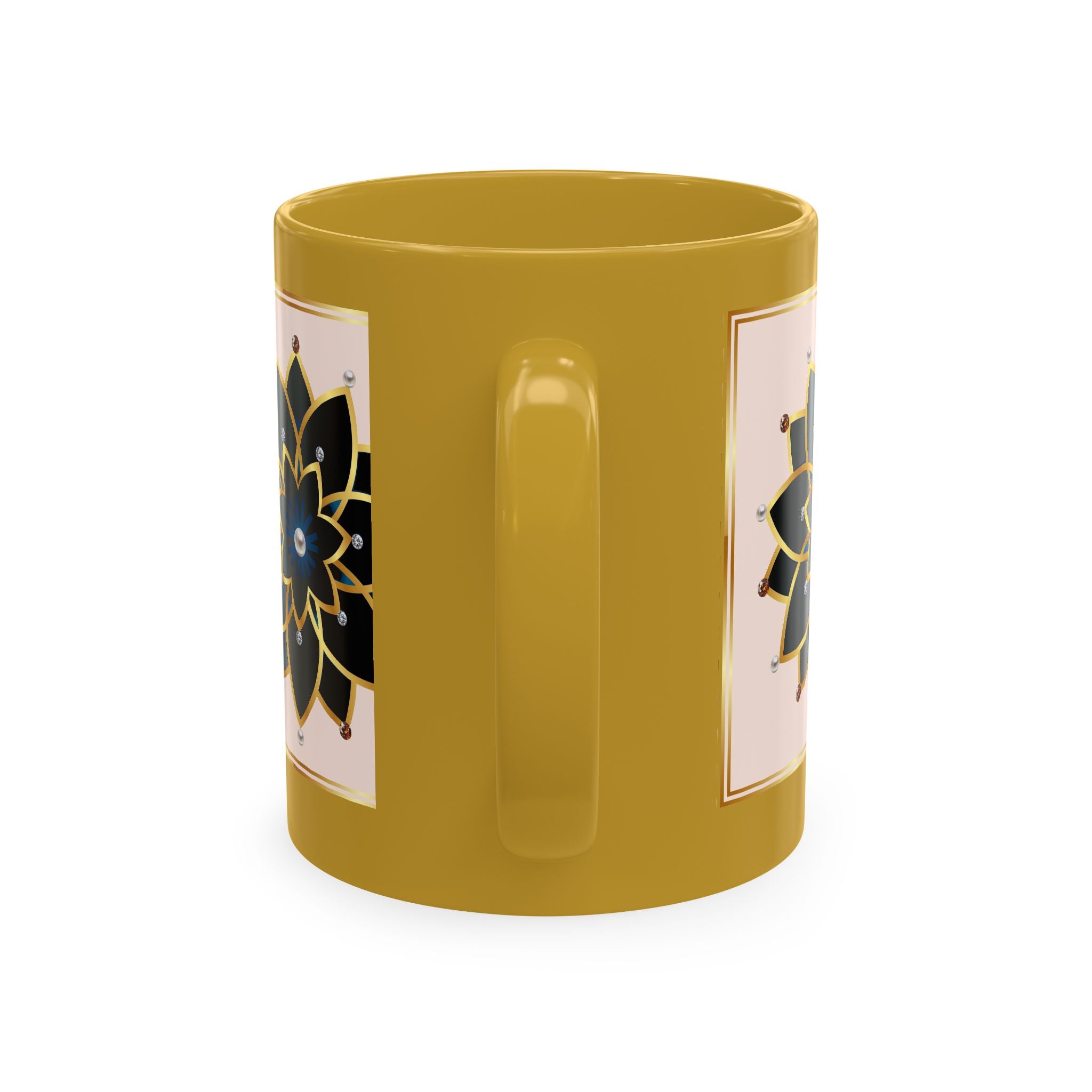 Ceramic Mug — Elegant Black & Gold Floral Mandala Design