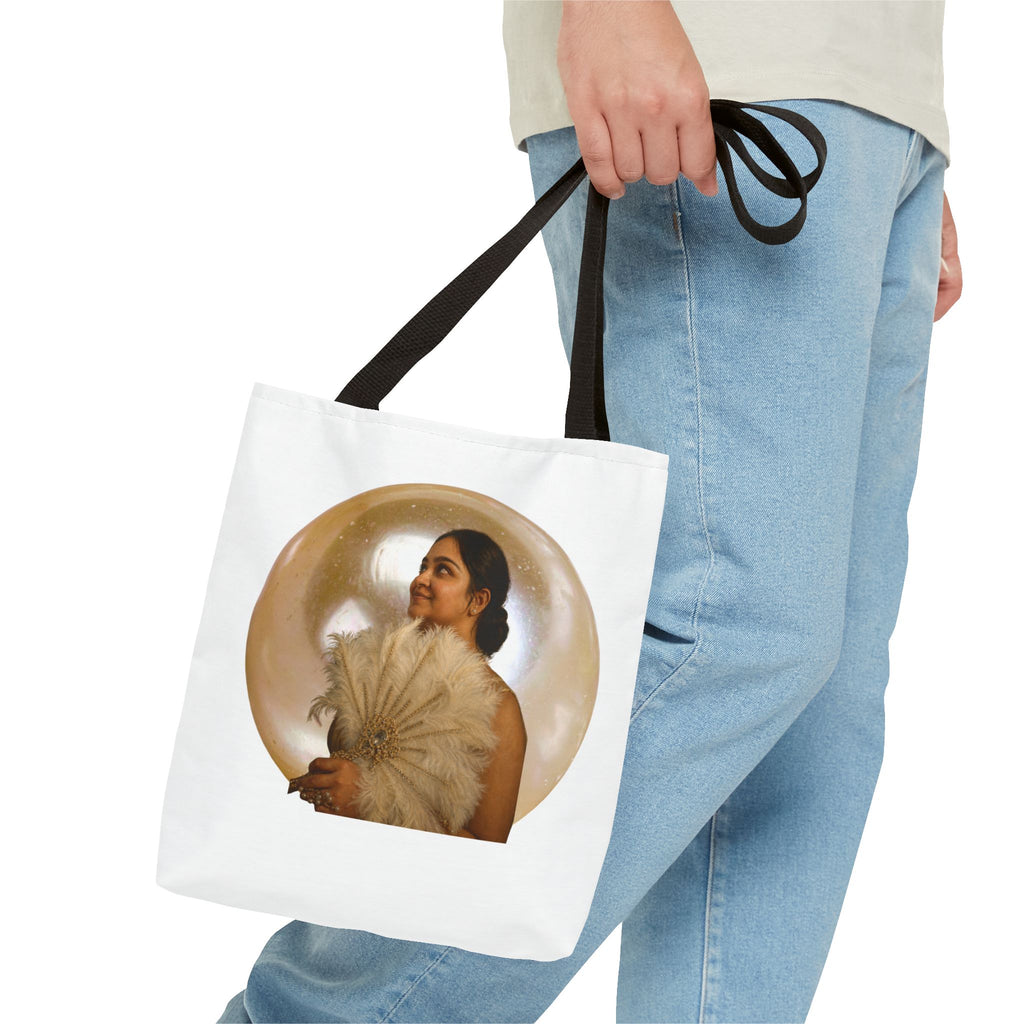 Vintage Portrait Tote Bag — Woman with Feather Fan Artwork