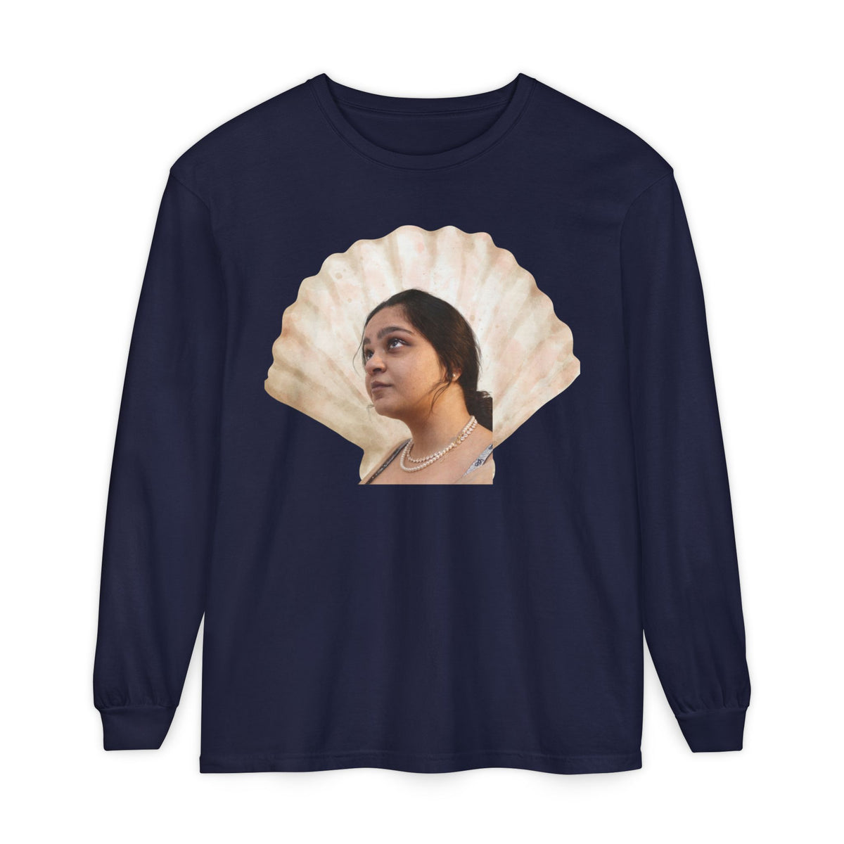 Drashti Shell Portrait Long Sleeve Tee — “We Will Be Home” Back Script