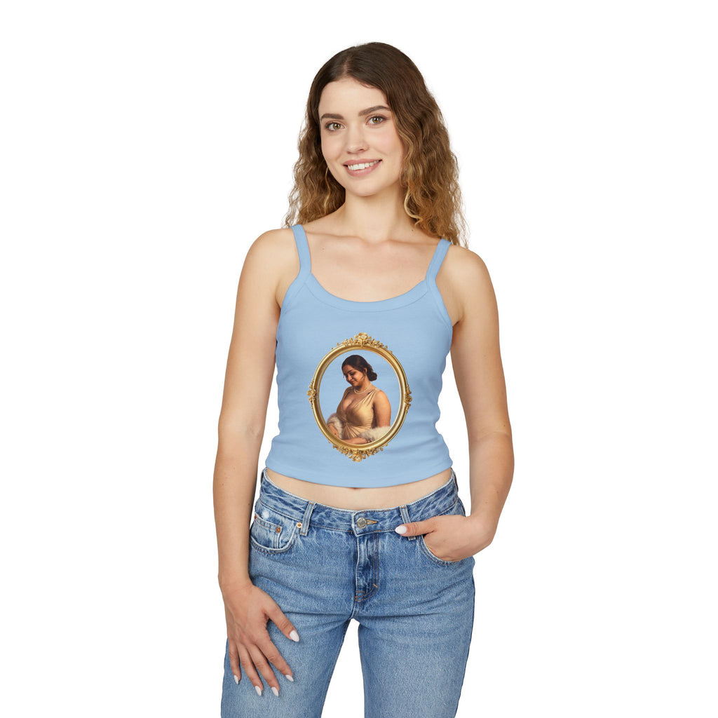 Spaghetti Tank Top — Vintage Portrait Frame with “Love, Always” Handwritten Script