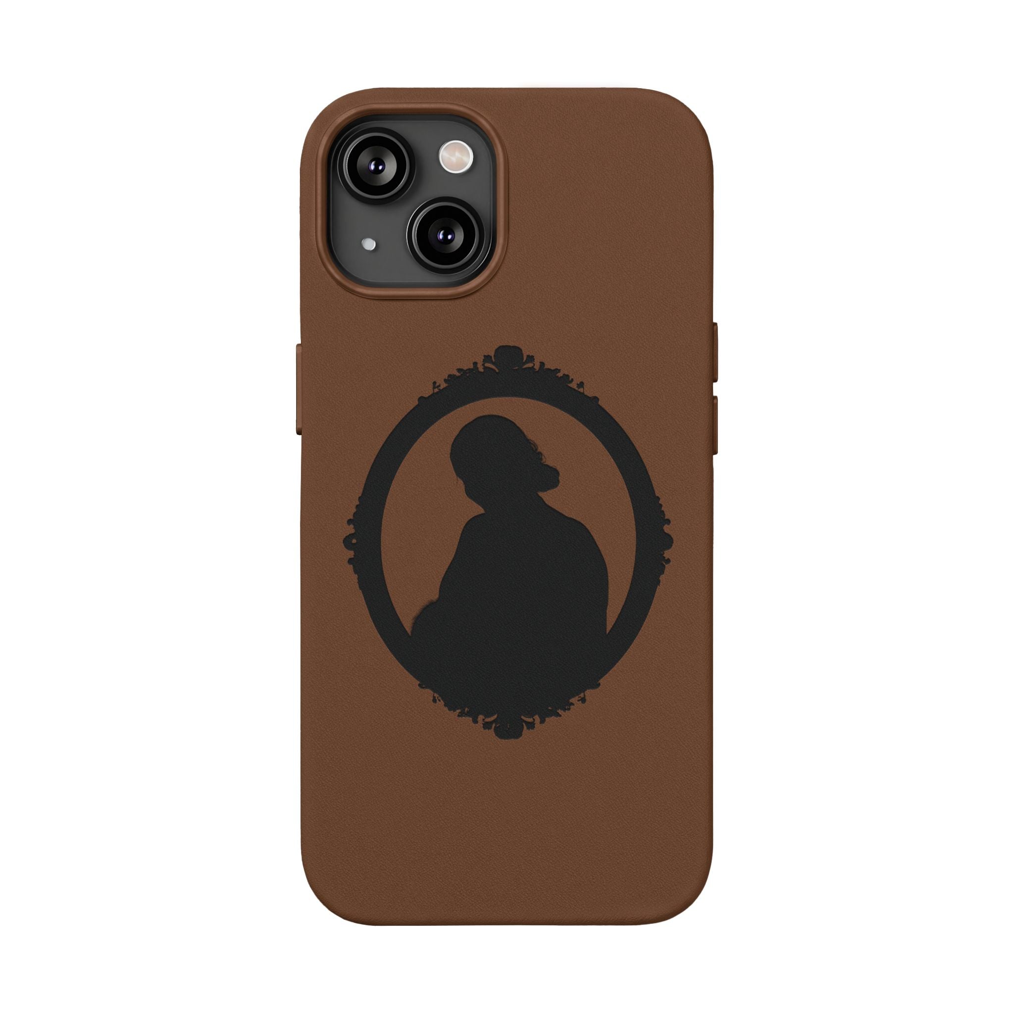 Engraved PU Leather Phone Case — Silhouette Outline Design