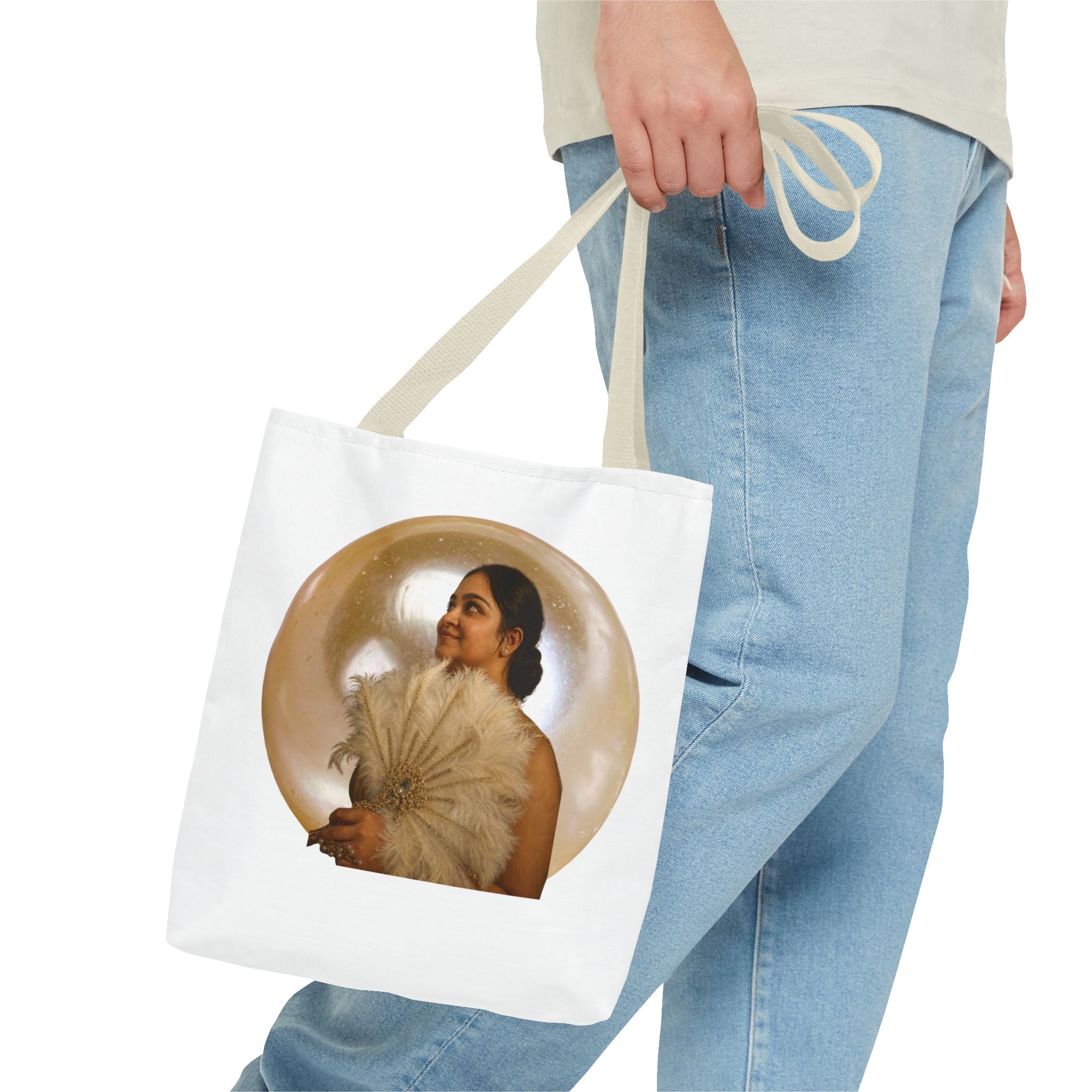 Vintage Portrait Tote Bag — Woman with Feather Fan Artwork