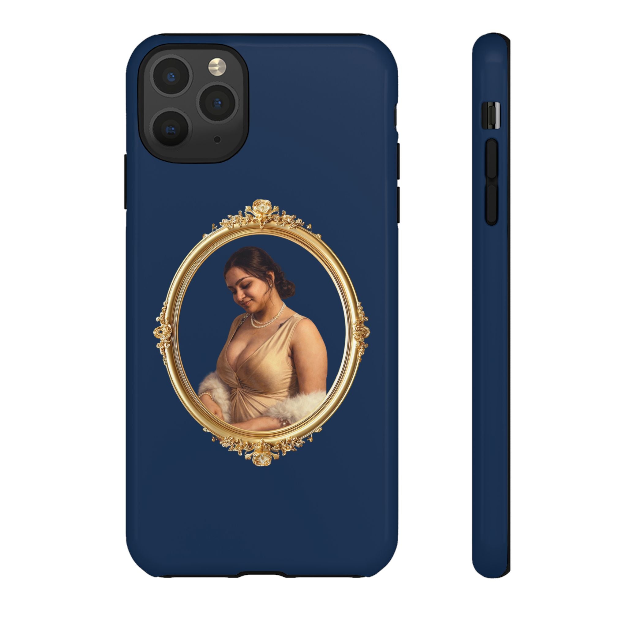 Vintage Portrait Phone Case — Elegant Gold Frame on Navy