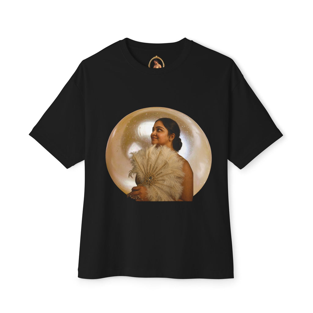 Vintage Portrait Tee — Woman with Fan Graphic Boxy T-Shirt