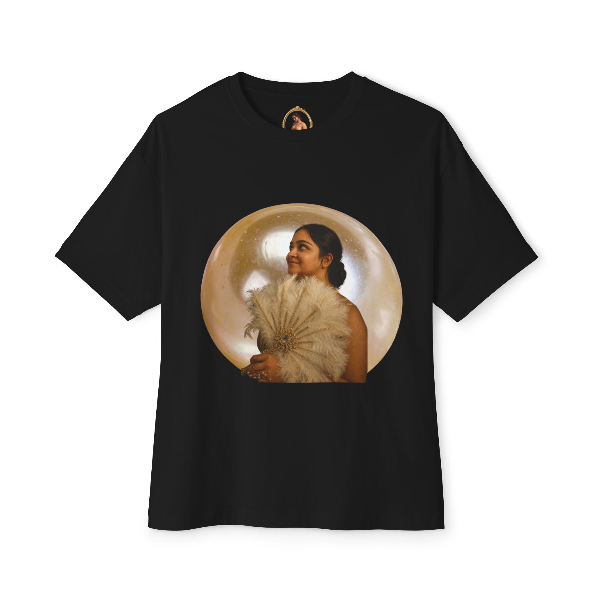 Vintage Portrait Tee — Woman with Fan Graphic Boxy T-Shirt