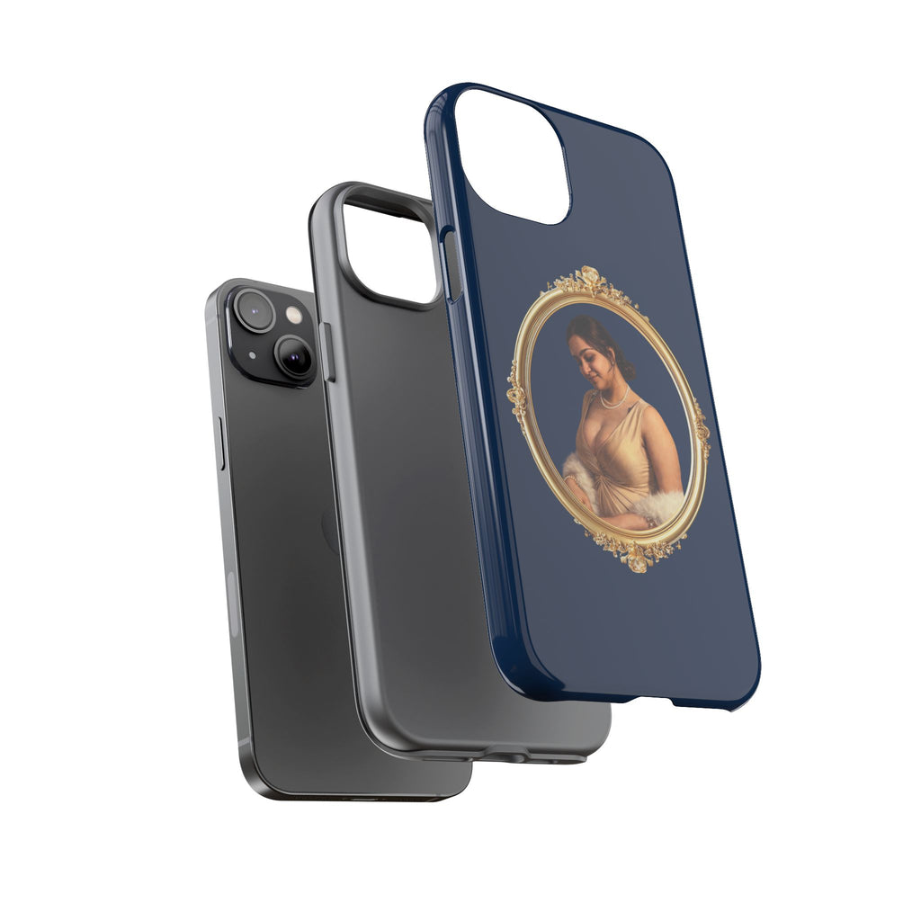 Vintage Portrait Phone Case — Elegant Gold Frame on Navy
