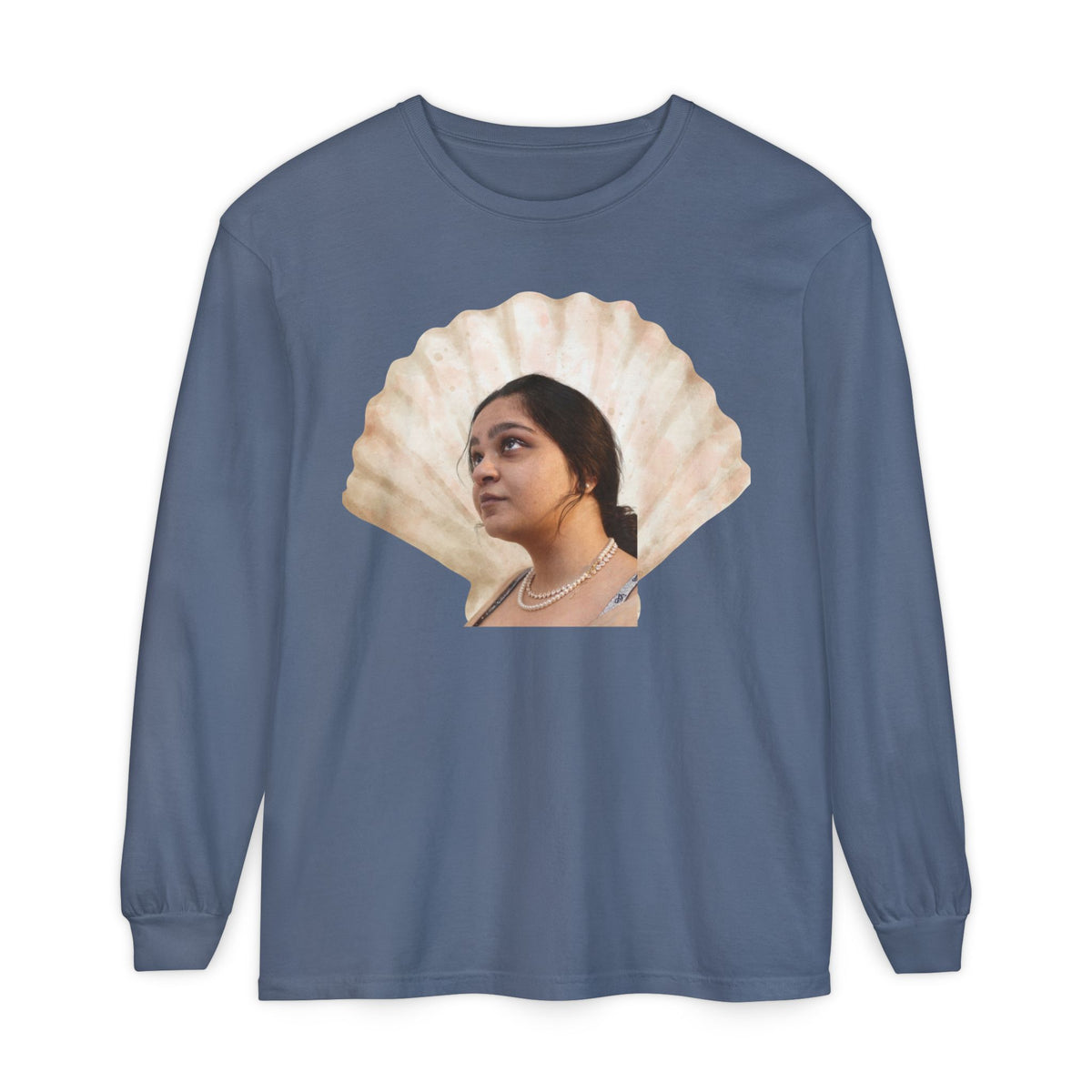 Drashti Shell Portrait Long Sleeve Tee — “We Will Be Home” Back Script