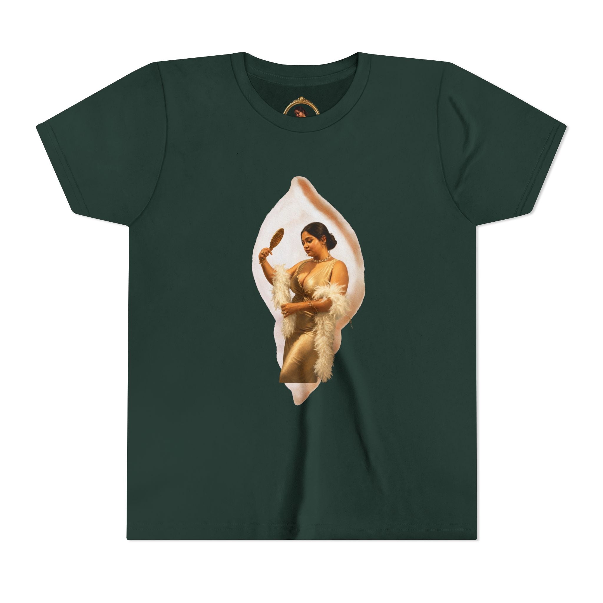 Youth Tee — Vintage Lady Mirror Graphic with “We Will Be Home” Back Text