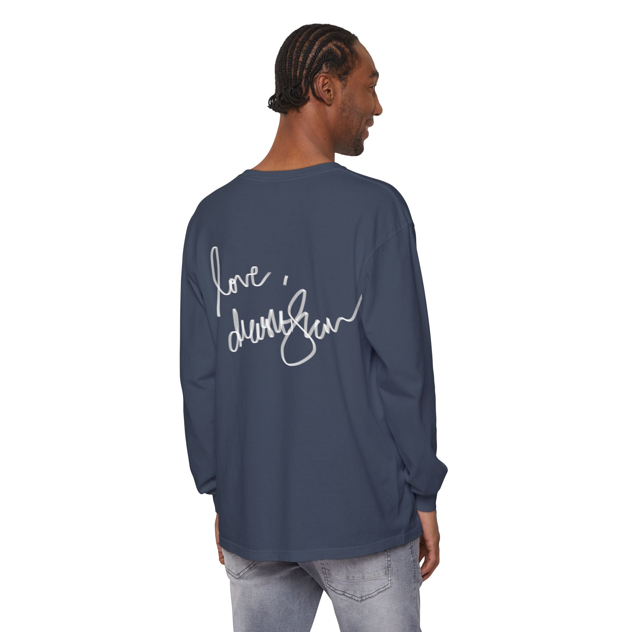 Shell Portrait Long Sleeve Tee — “We Will Be Home” Back Script