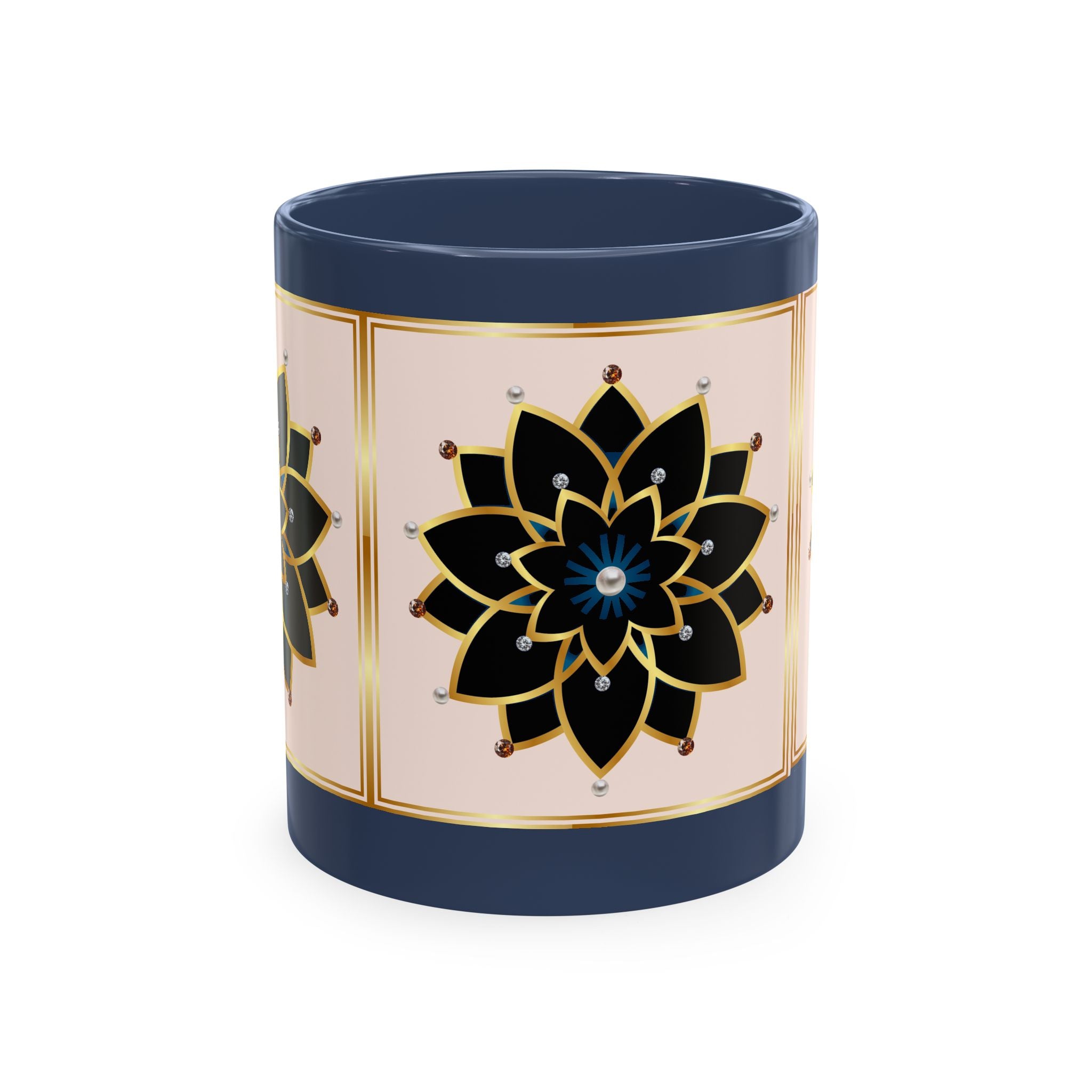 Ceramic Mug — Elegant Black & Gold Floral Mandala Design
