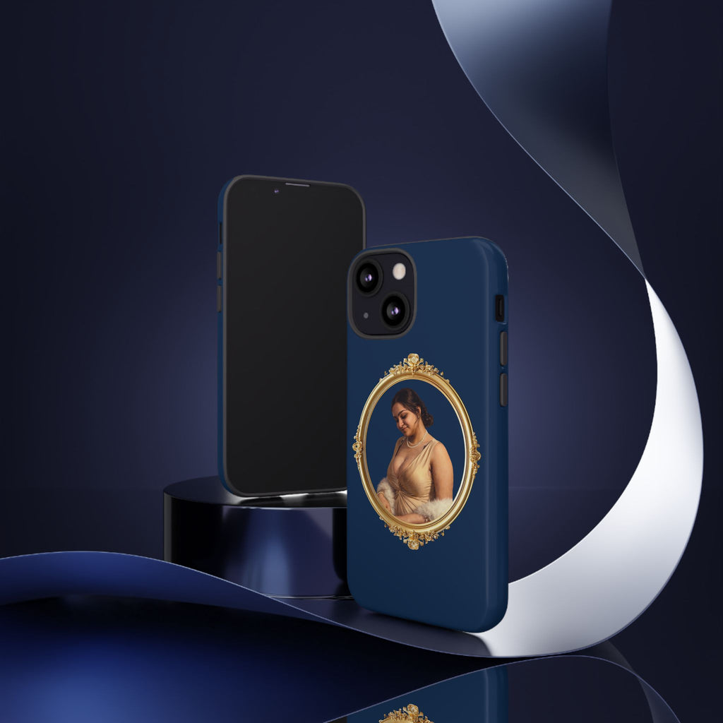Vintage Portrait Phone Case — Elegant Gold Frame on Navy