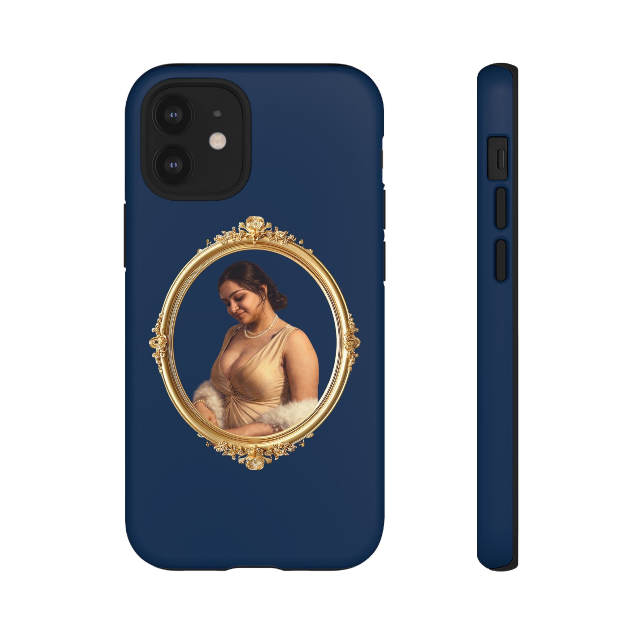 Vintage Portrait Phone Case — Elegant Gold Frame on Navy